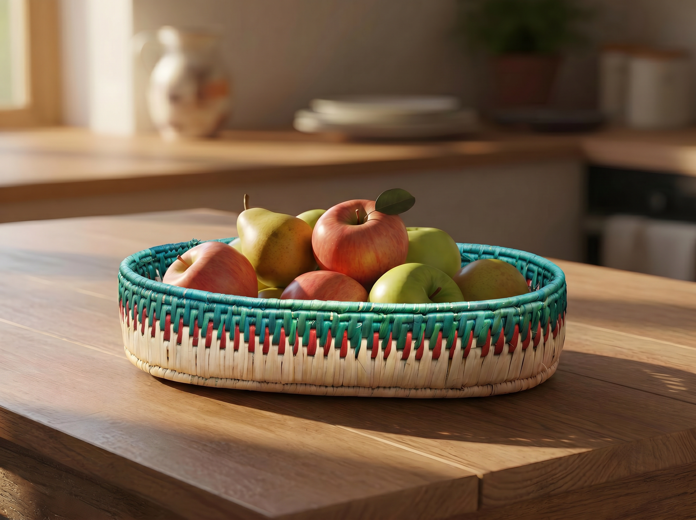 Turqouisse Handwoven Oval Tortilla Basket