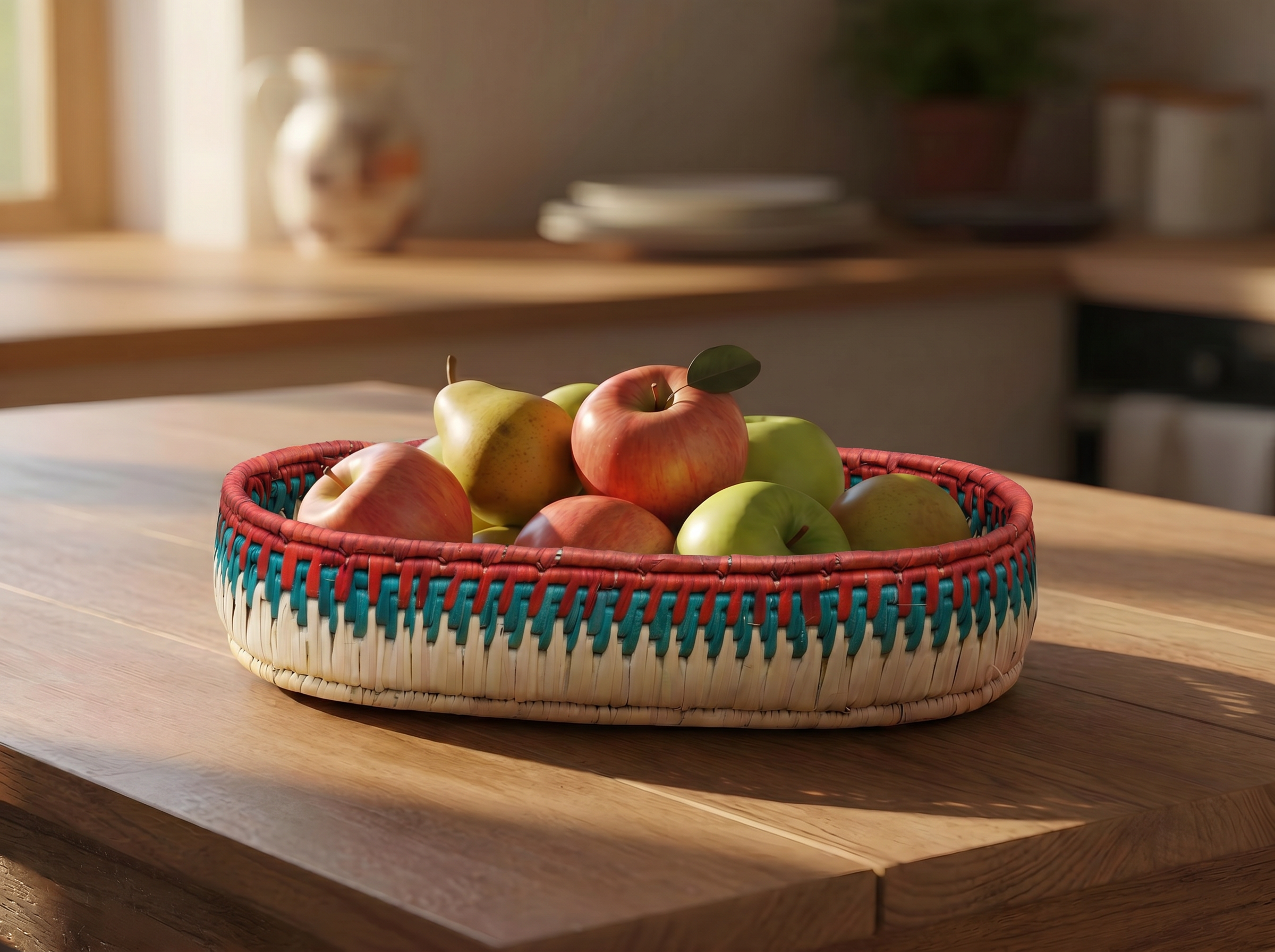 Red & Green Handwoven Oval Tortilla Basket