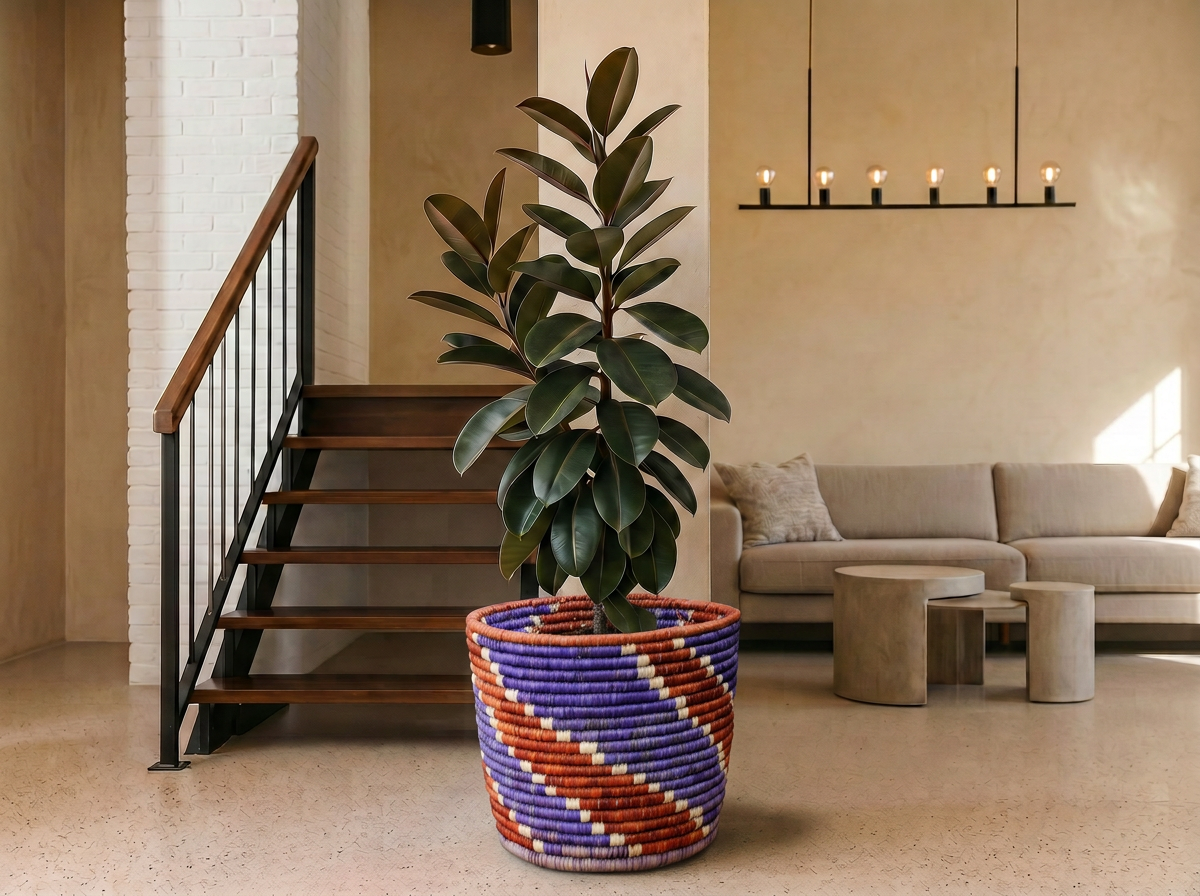 Indigo Stripes Planter Basket