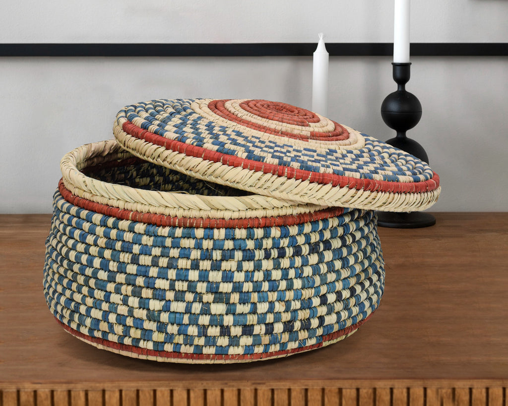 Sky Checkered Lidded Basket