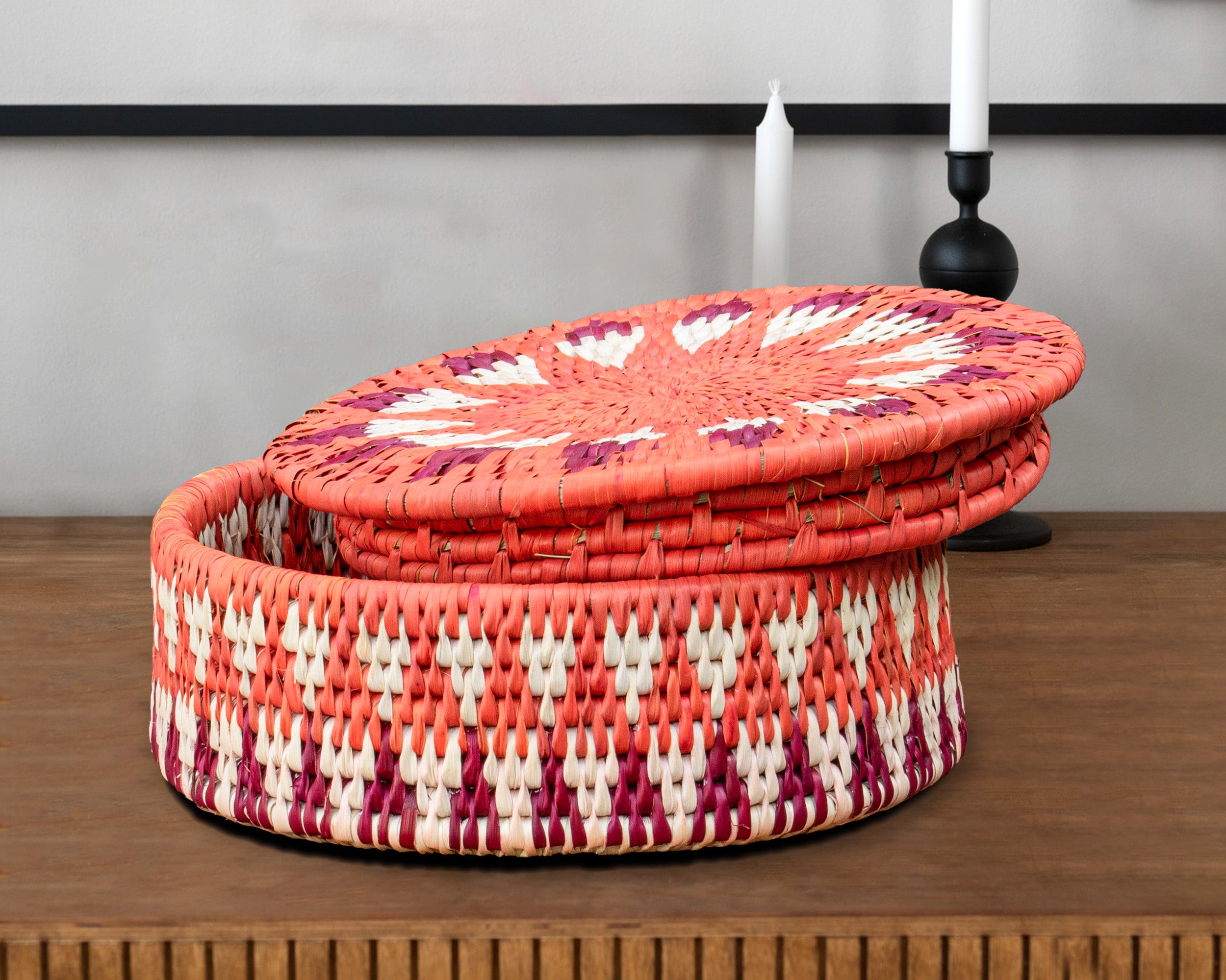 Starburst Pinwheel Coral Orange Basket with Lid