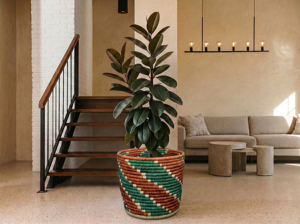 Rust Chevron Planter Basket