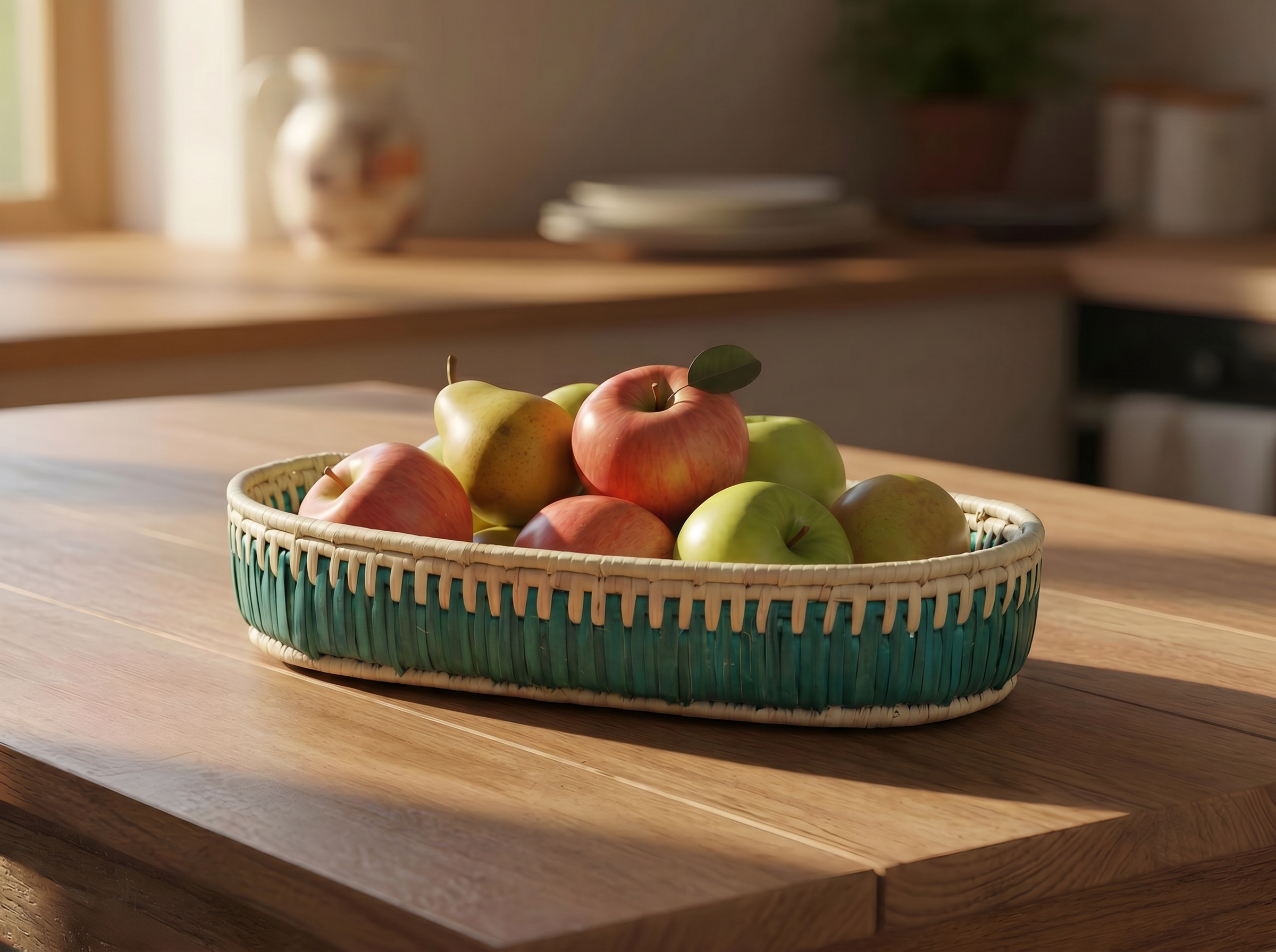 Green & Beige Handwoven Oval Tortilla Basket