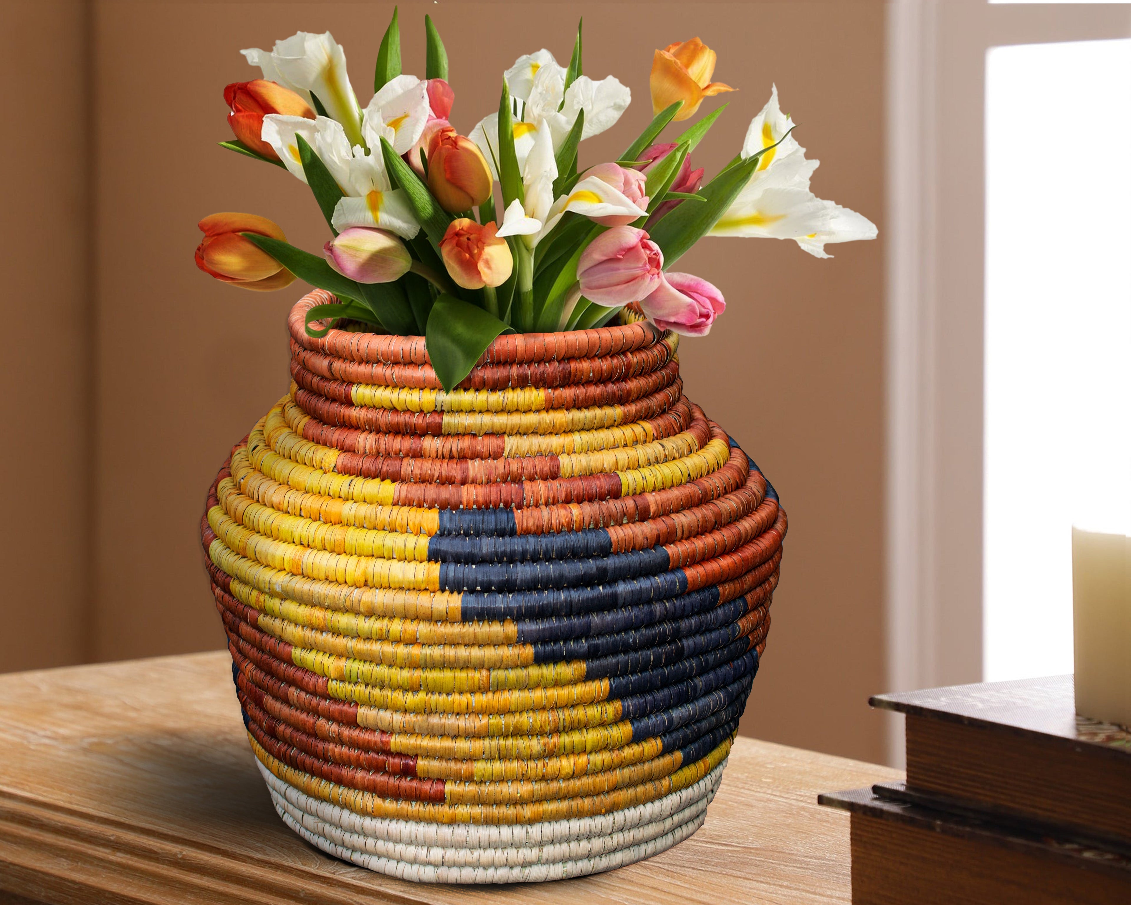 Orange Black Rust Spiral Vintage Potter Basket - PP-1131-12