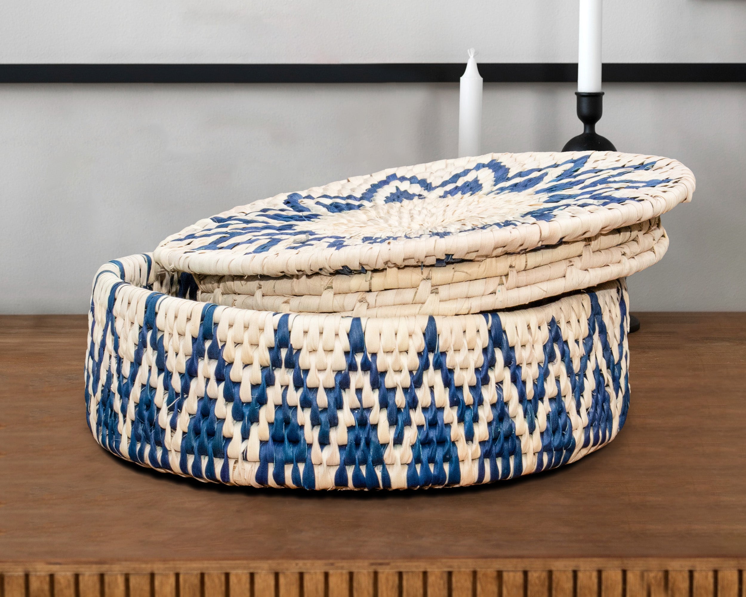 Handwoven Lid Basket Navy Blue