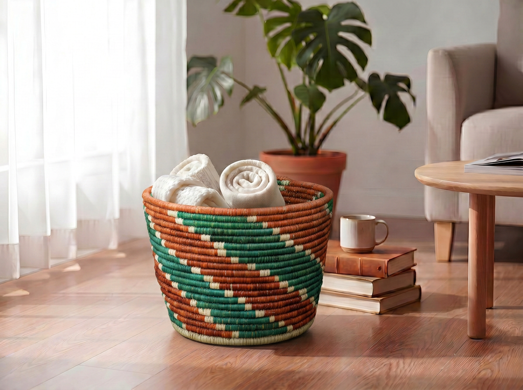 Rust Chevron Planter Basket