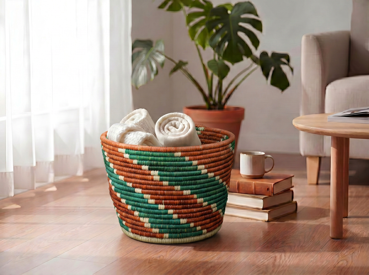 Rust Chevron Planter Basket