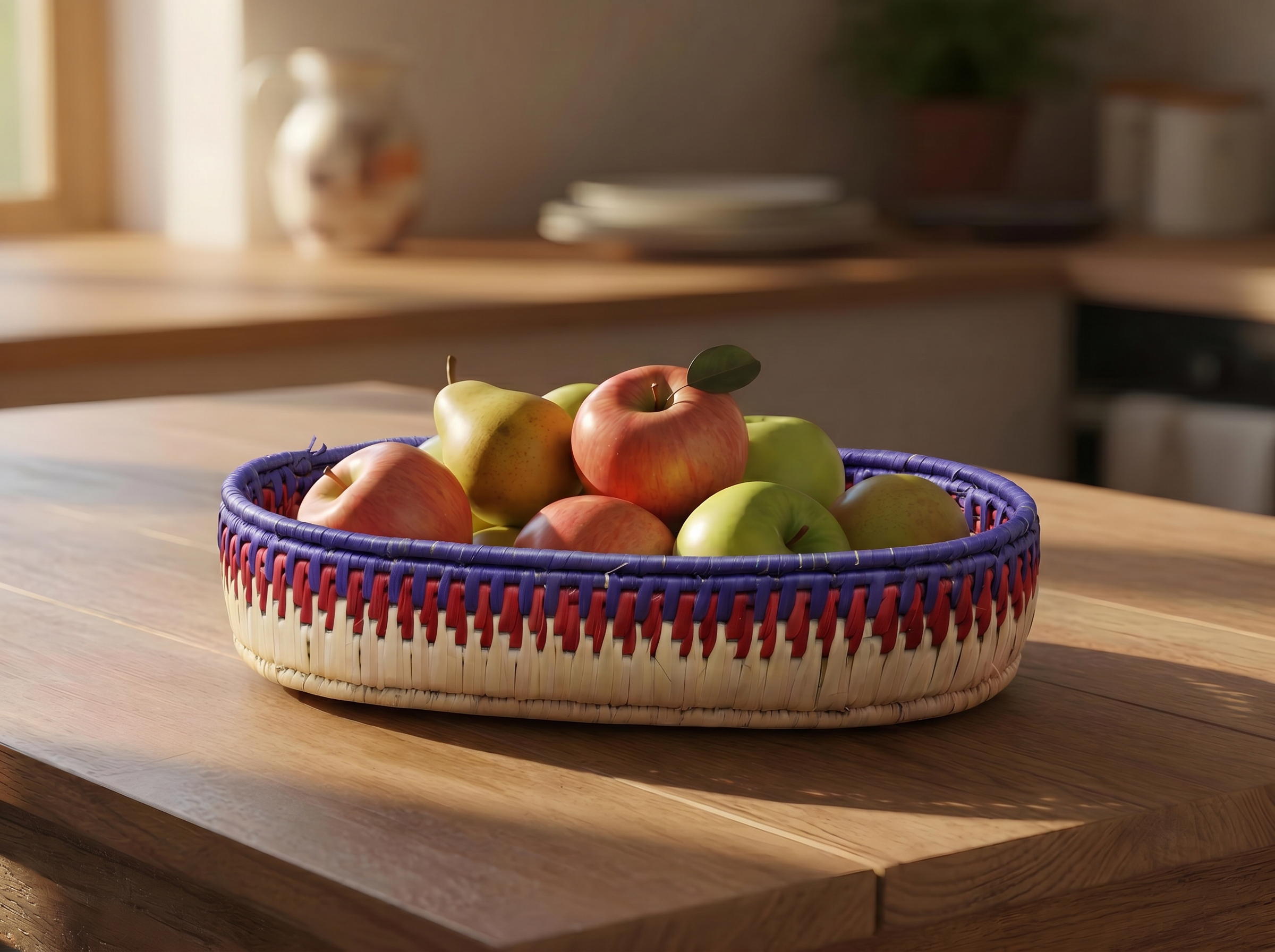 Purple & Red Handwoven Oval Tortilla Basket