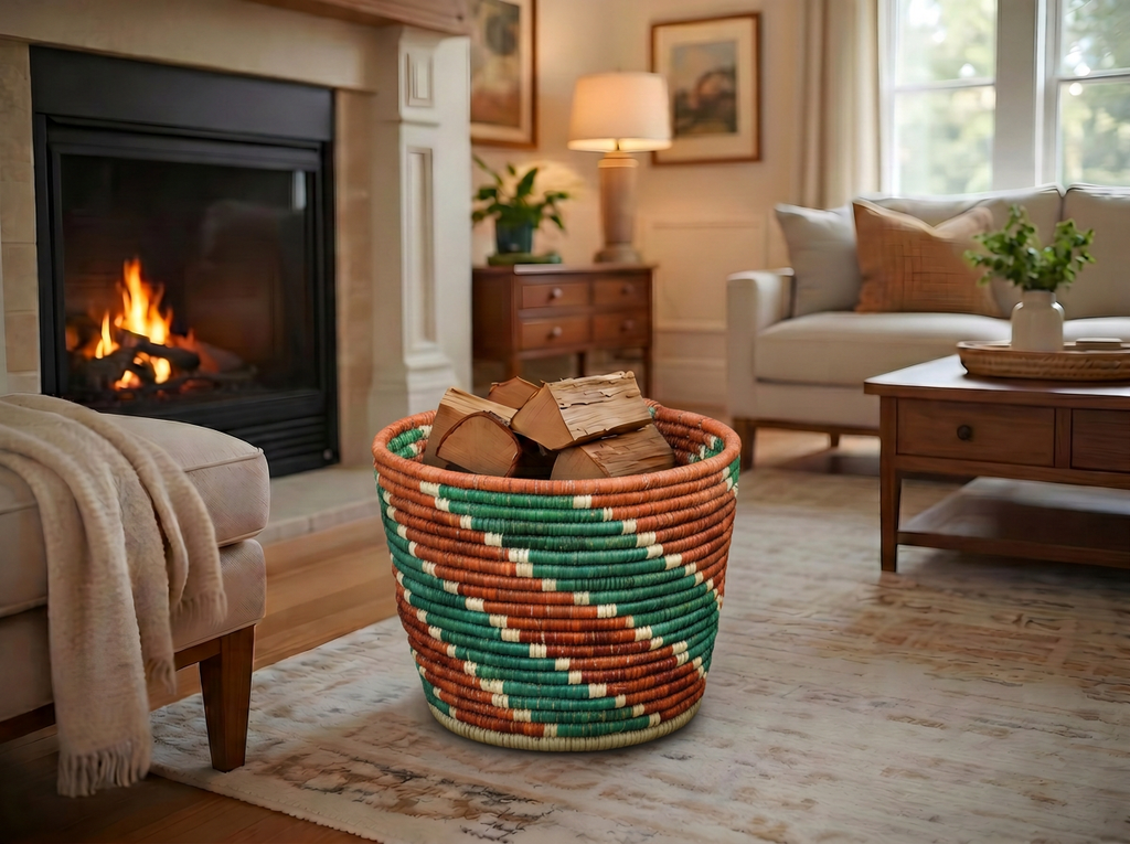 Rust Chevron Planter Basket