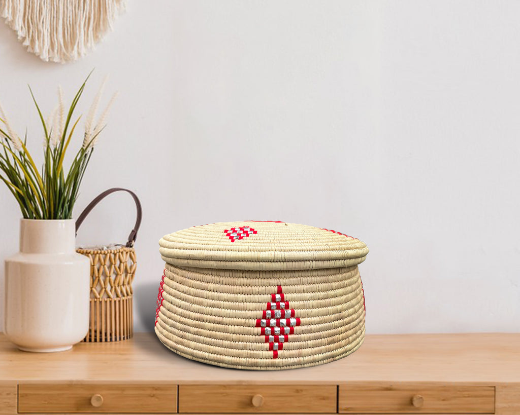 Coral Medallions Lidded Basket