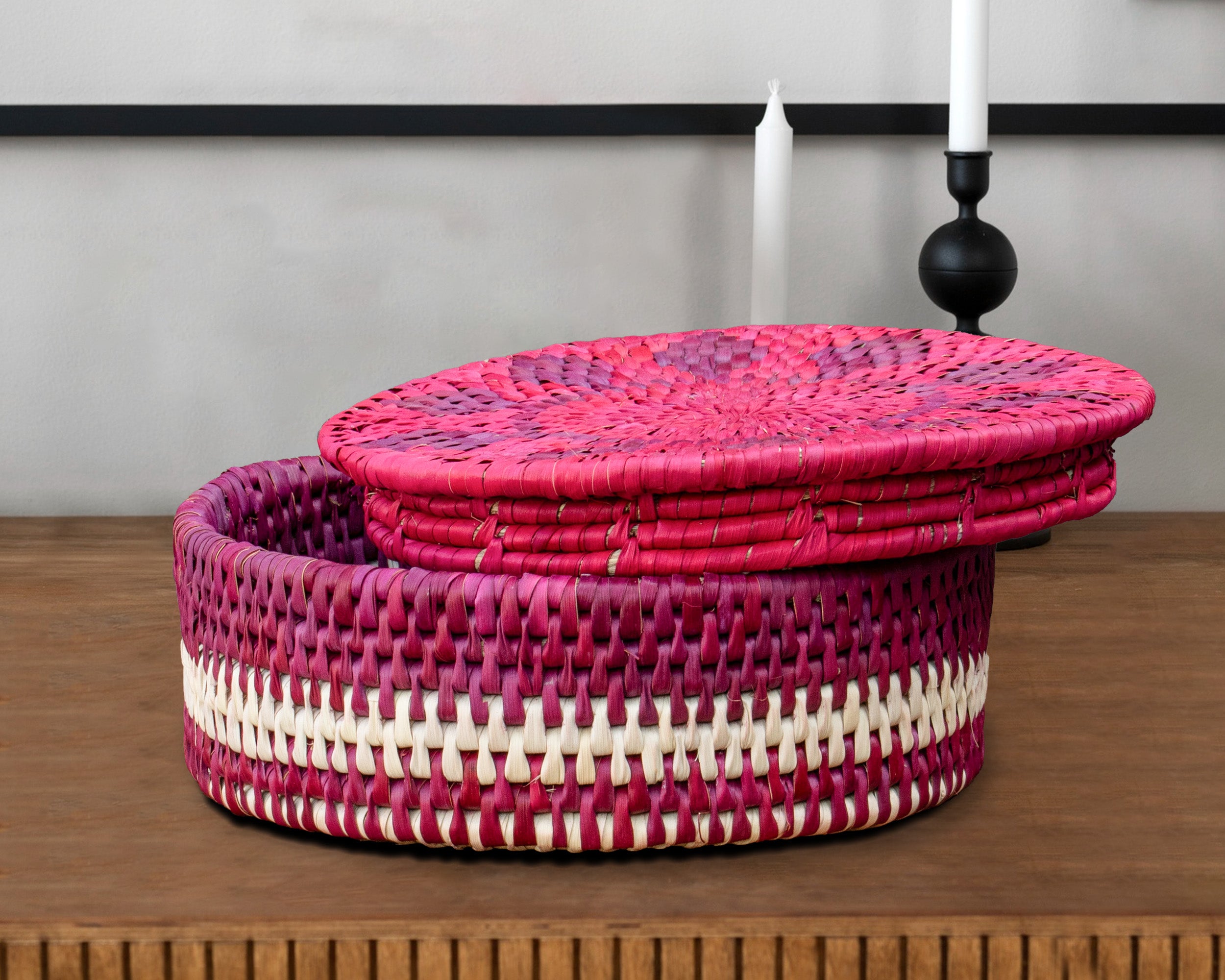 Handwoven Lid Basket Fuchsia Pink