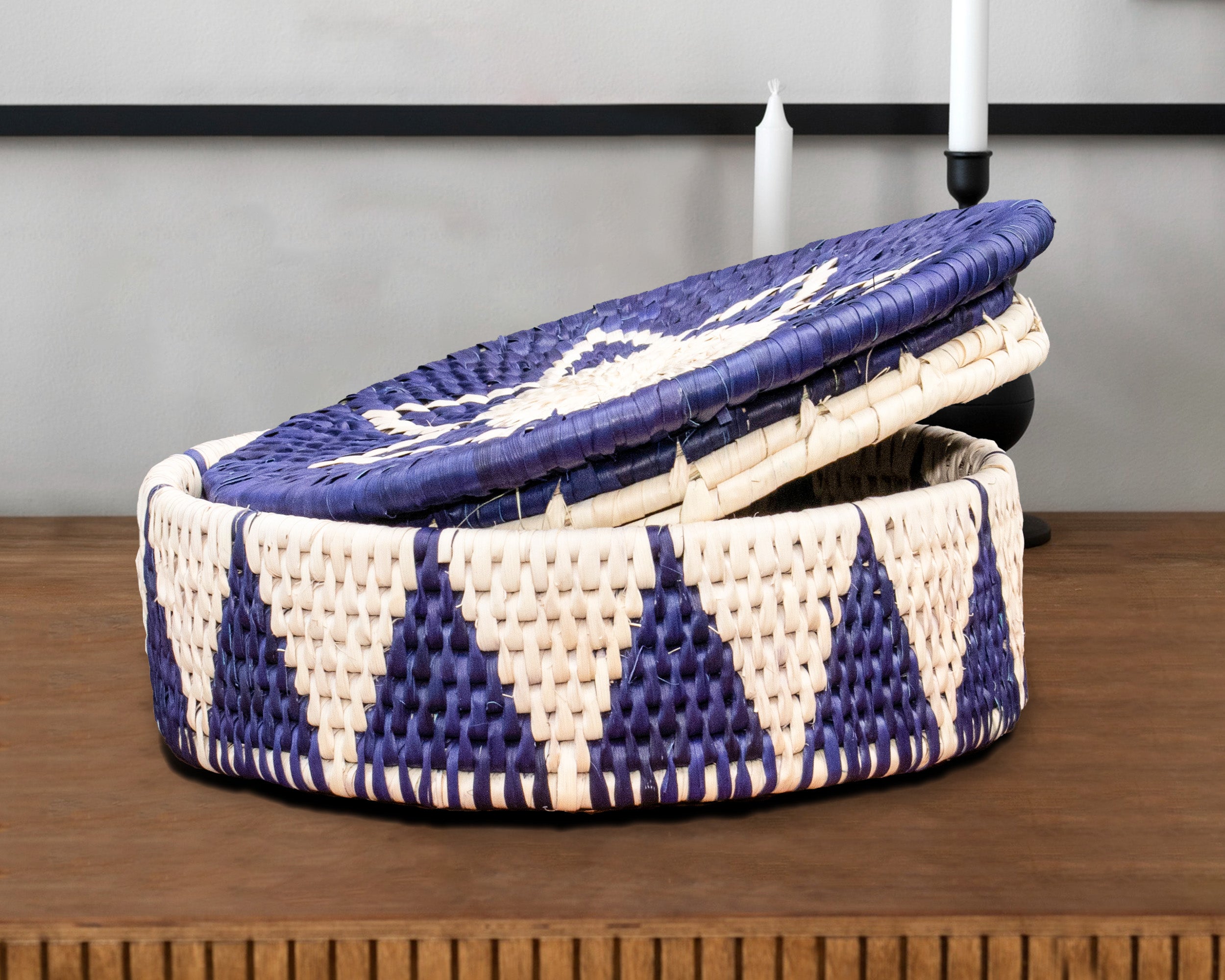 Lotus Flower Chevron Basket with Lid