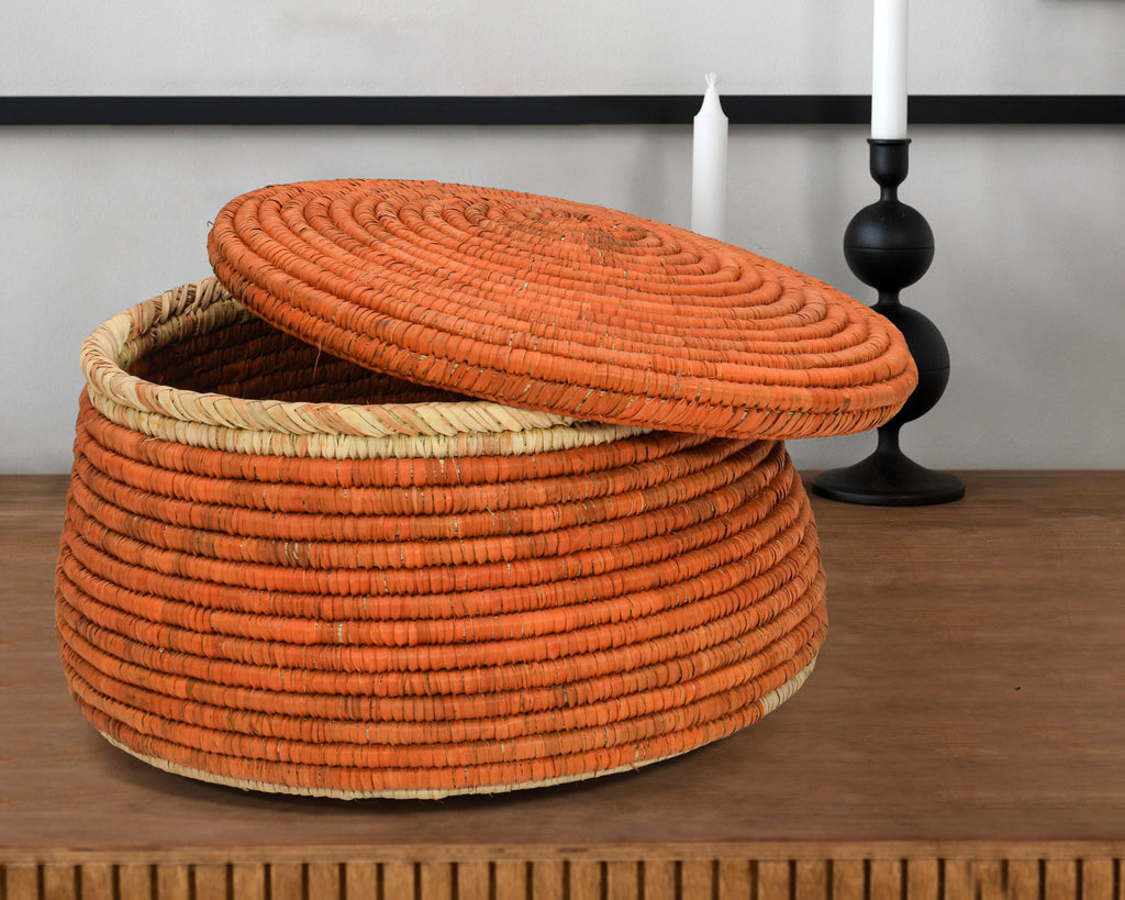 Amber Weave Lidded Basket