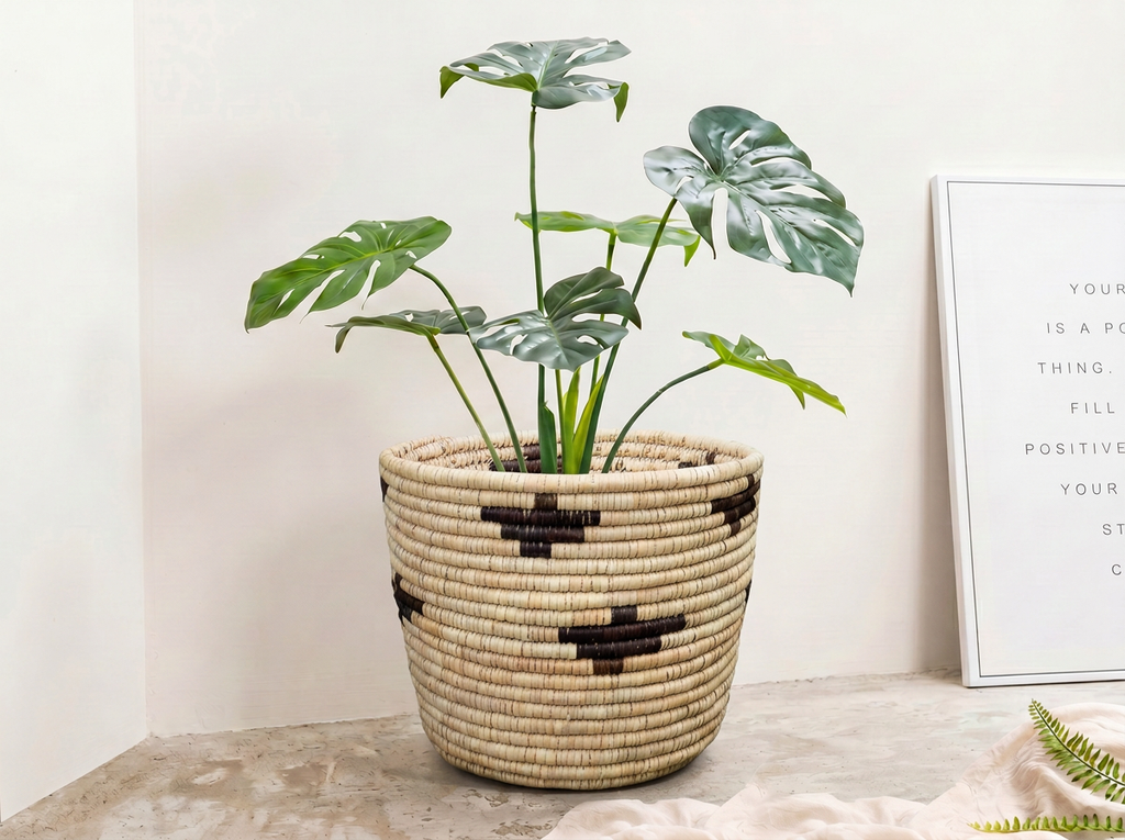 Beige Crosses Planter Basket