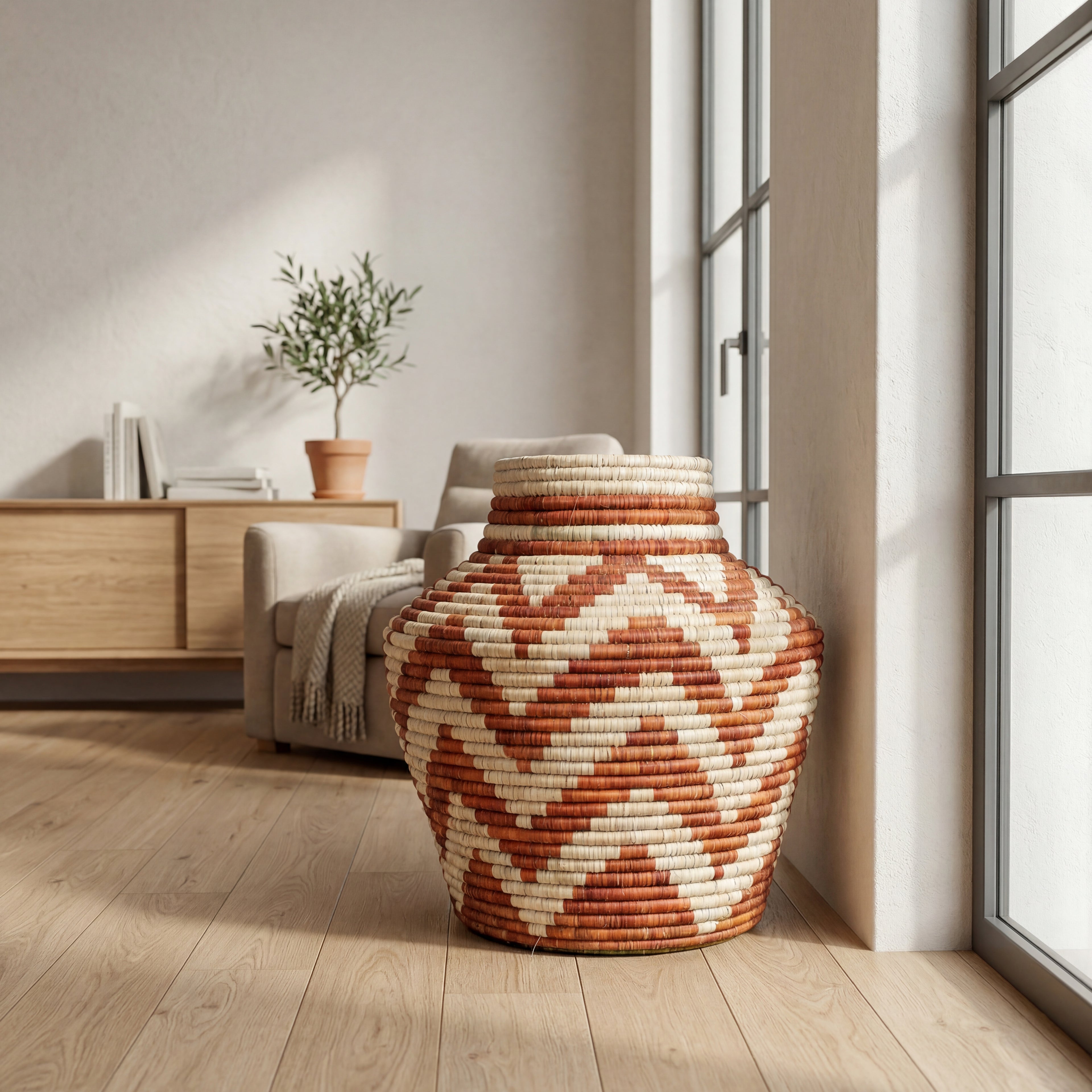 Cream Terracotta Diamond Pattern Potter Basket