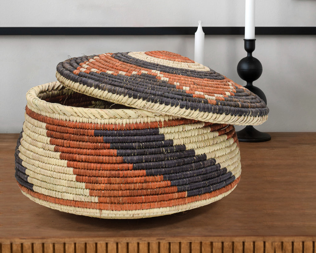 Rust Lotus Lidded Basket