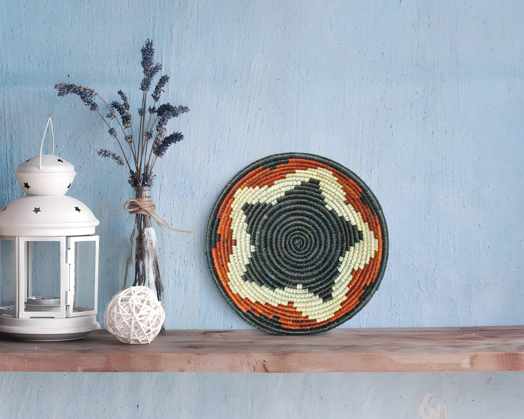 Asterisk Coiled Black Bowl Basket 8-inch LBW-437-7 B