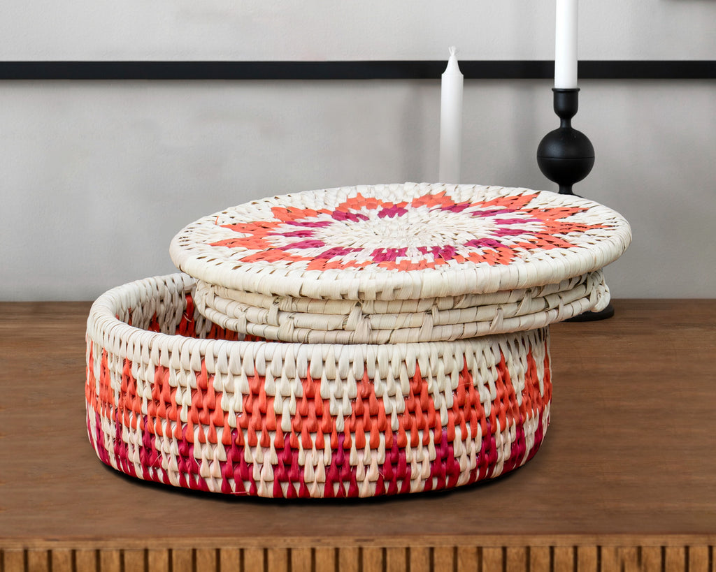 Coral Medallion Lidded Basket