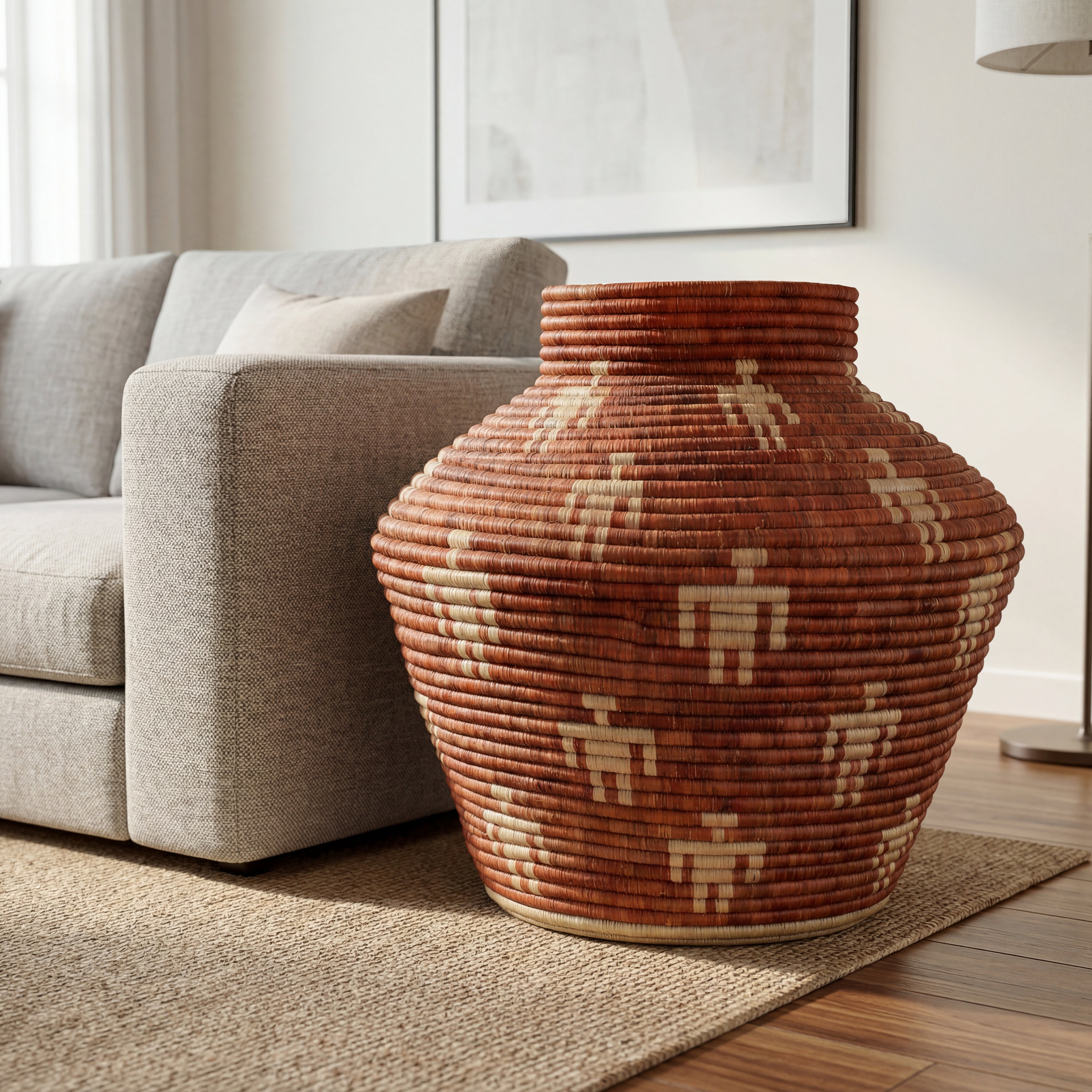 Rustic Tribal Figure Pattern Potter Basket