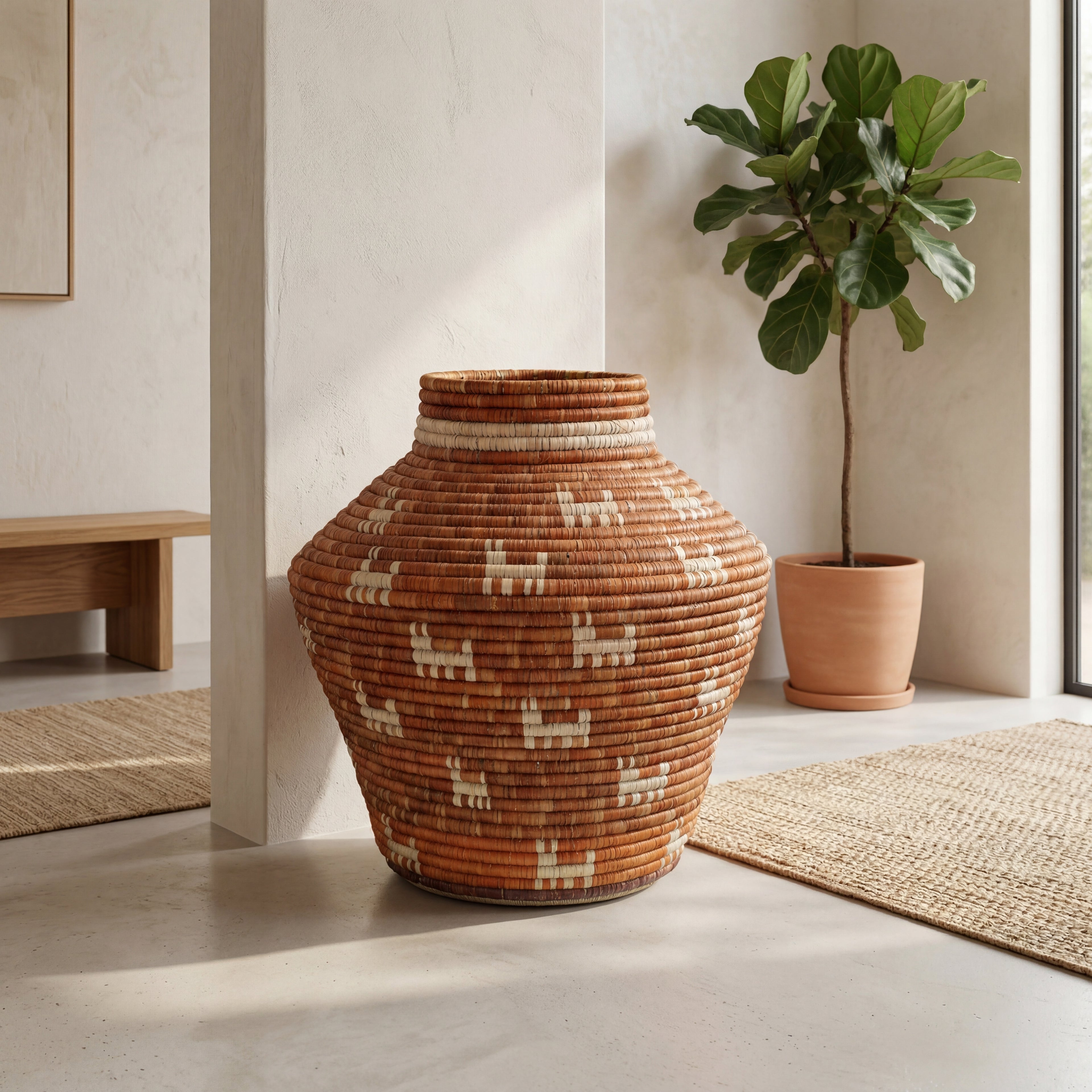 Rustic Terracotta Tribal Figure Pattern Potter Basket