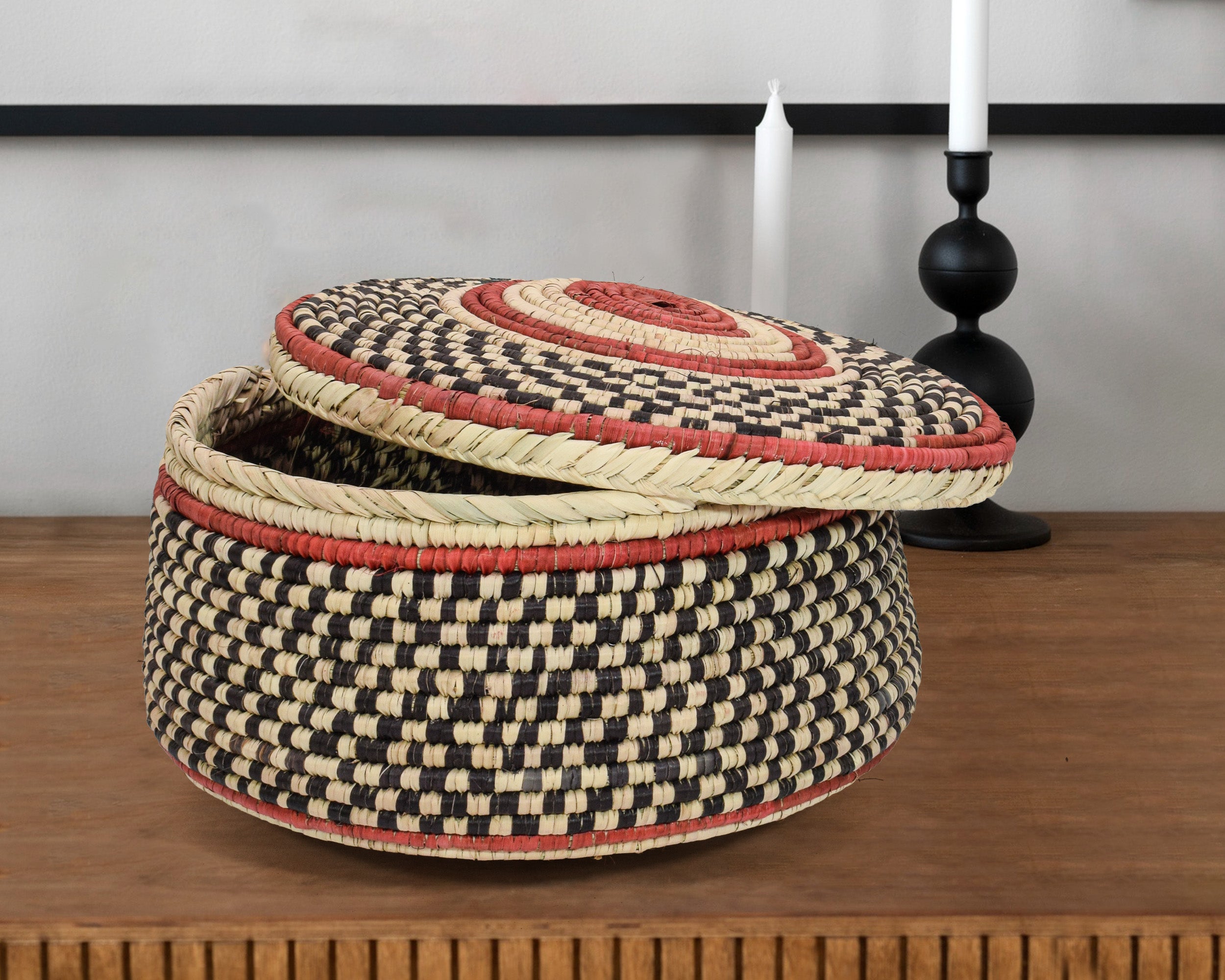 Dark Checkered Lidded Basket