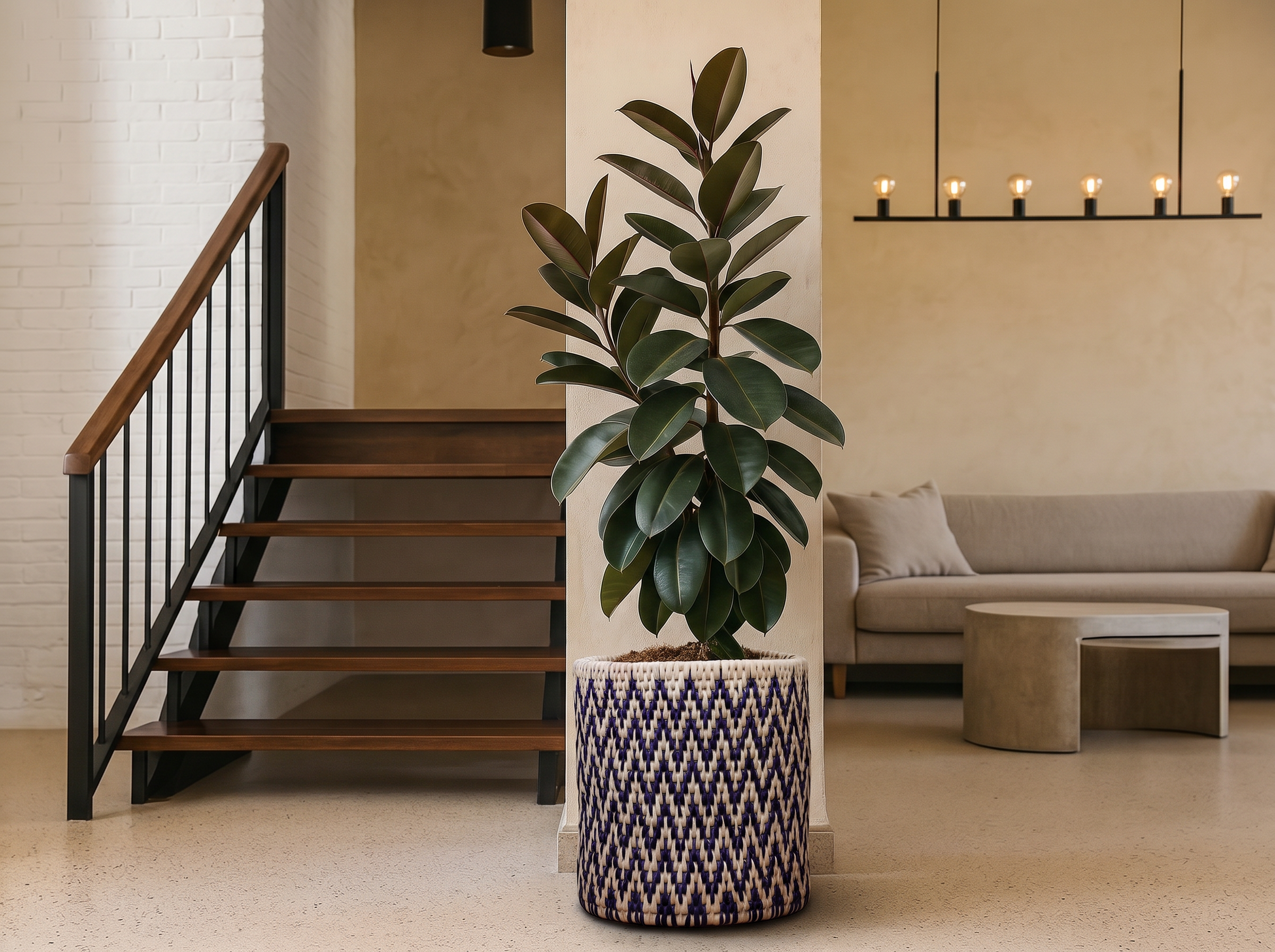 Navy Weave Planter Basket