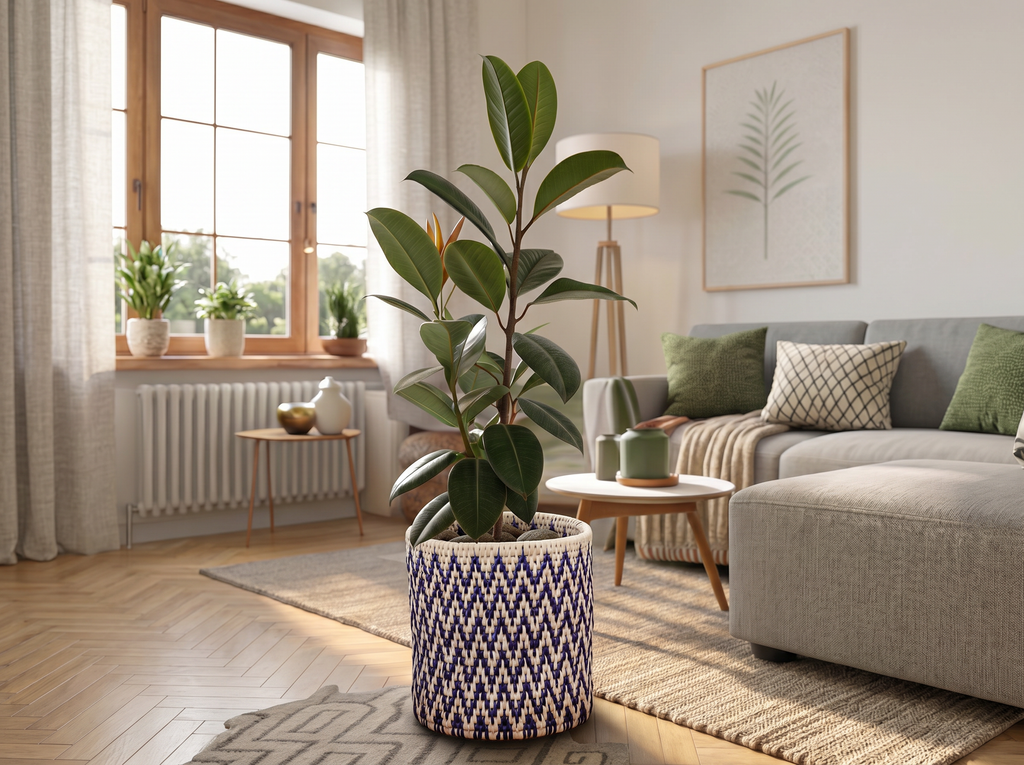 Navy Weave Planter Basket