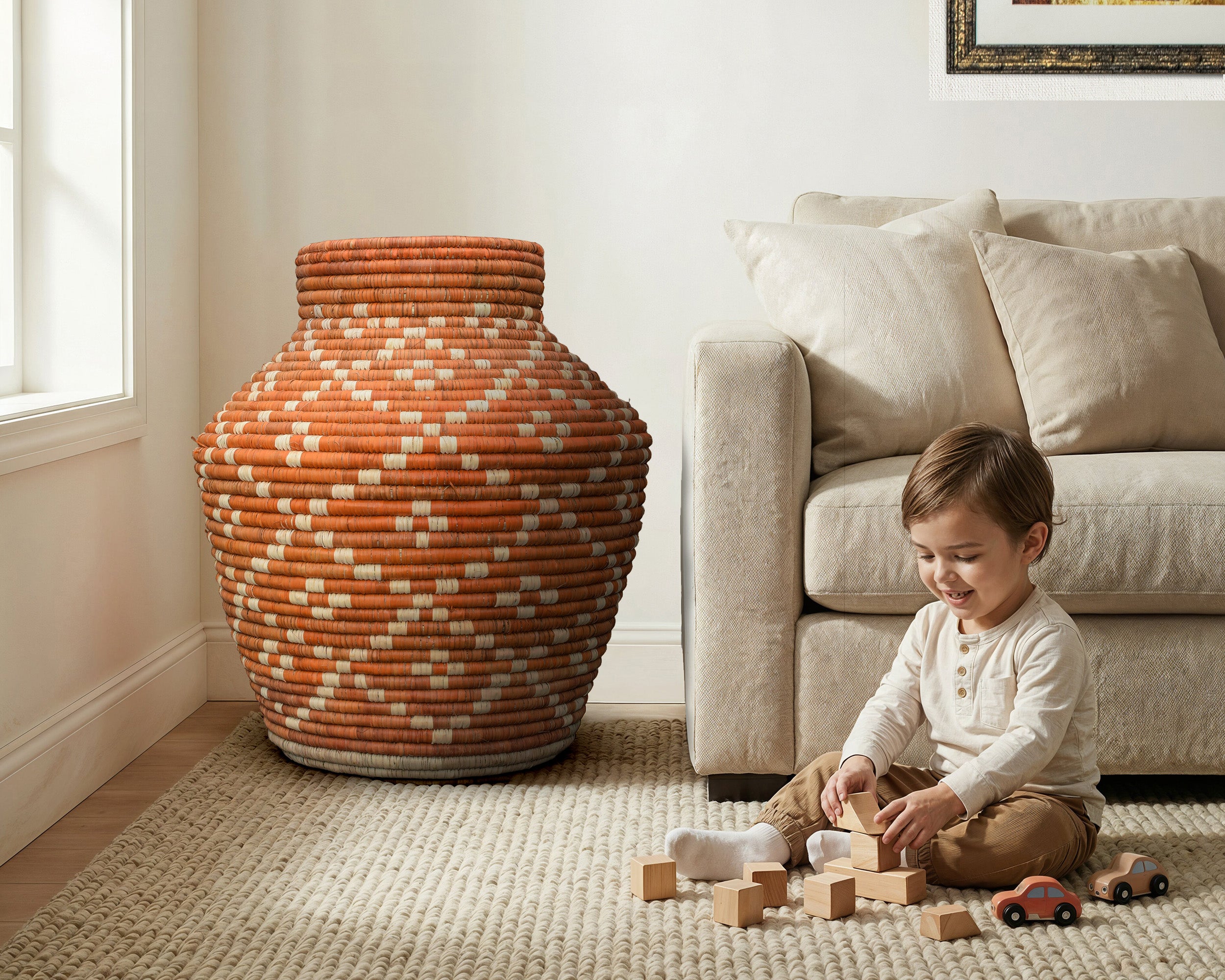 Terracotta Fine Texture Cross Stitch Weave Potter Basket