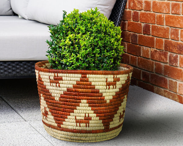 Zigzag Zest Handwoven Planter Basket - 12-inch