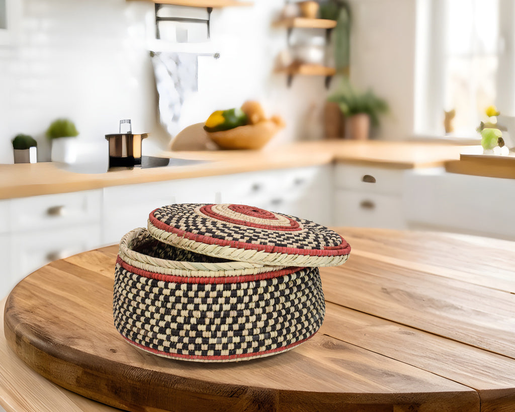 Dark Checkered Lidded Basket