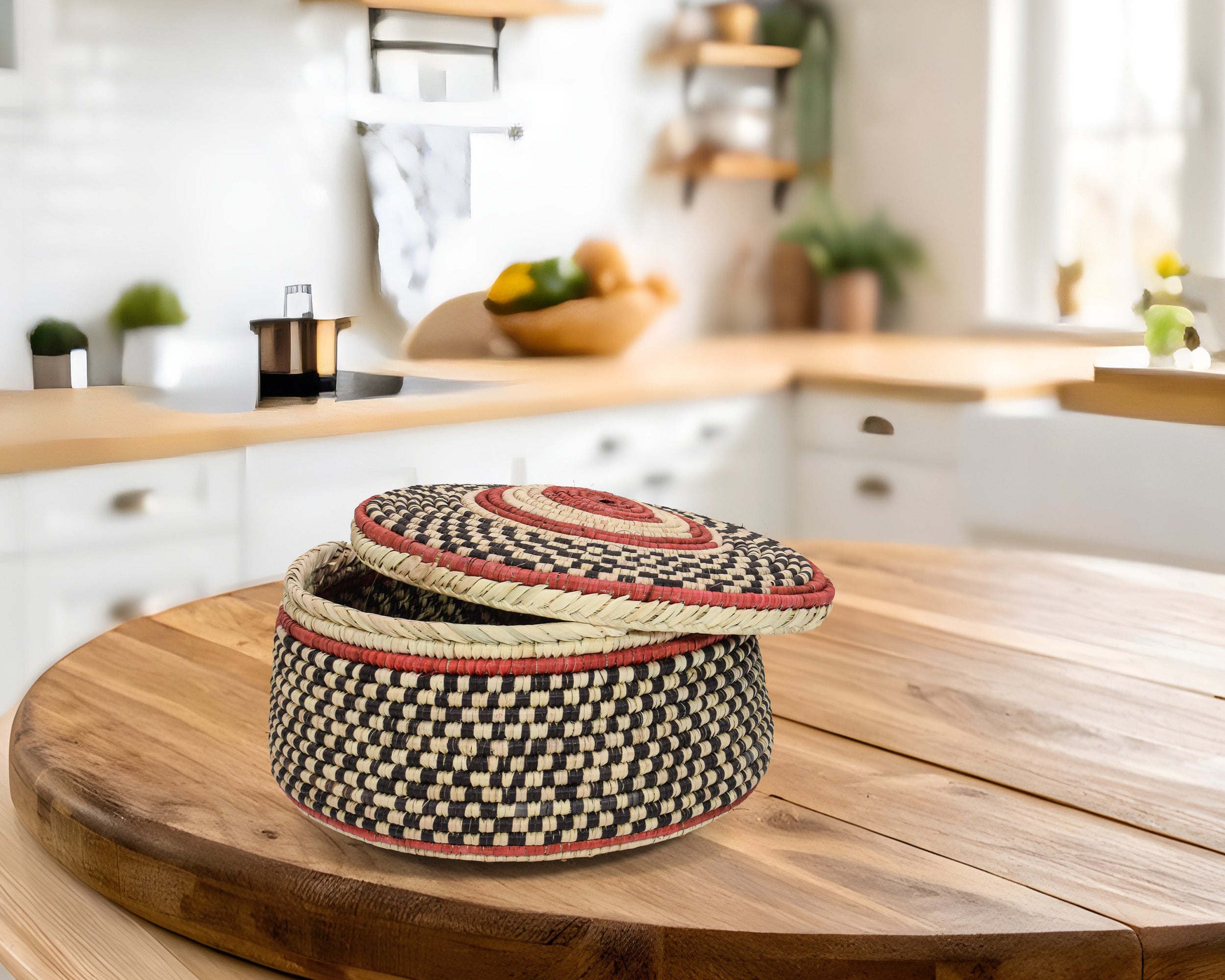 Dark Checkered Lidded Basket