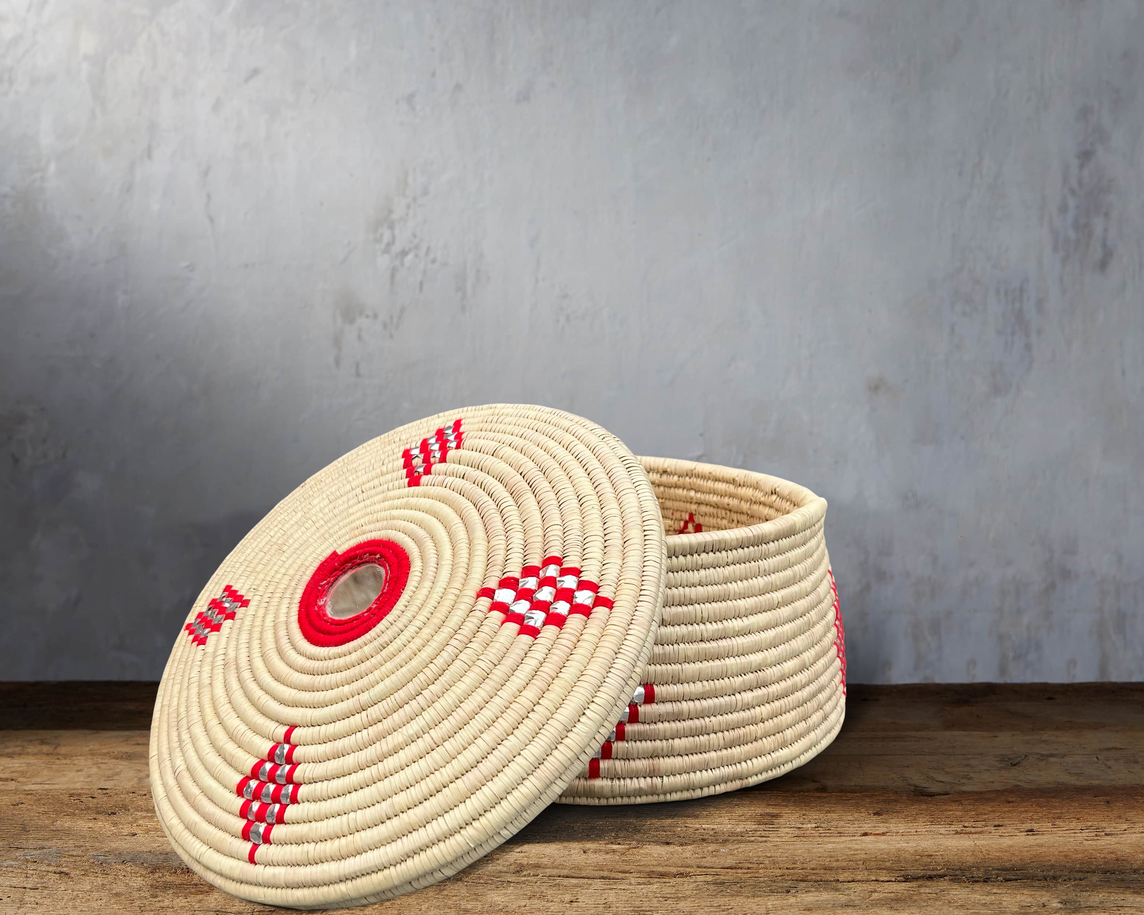 Coral Medallions Lidded Basket