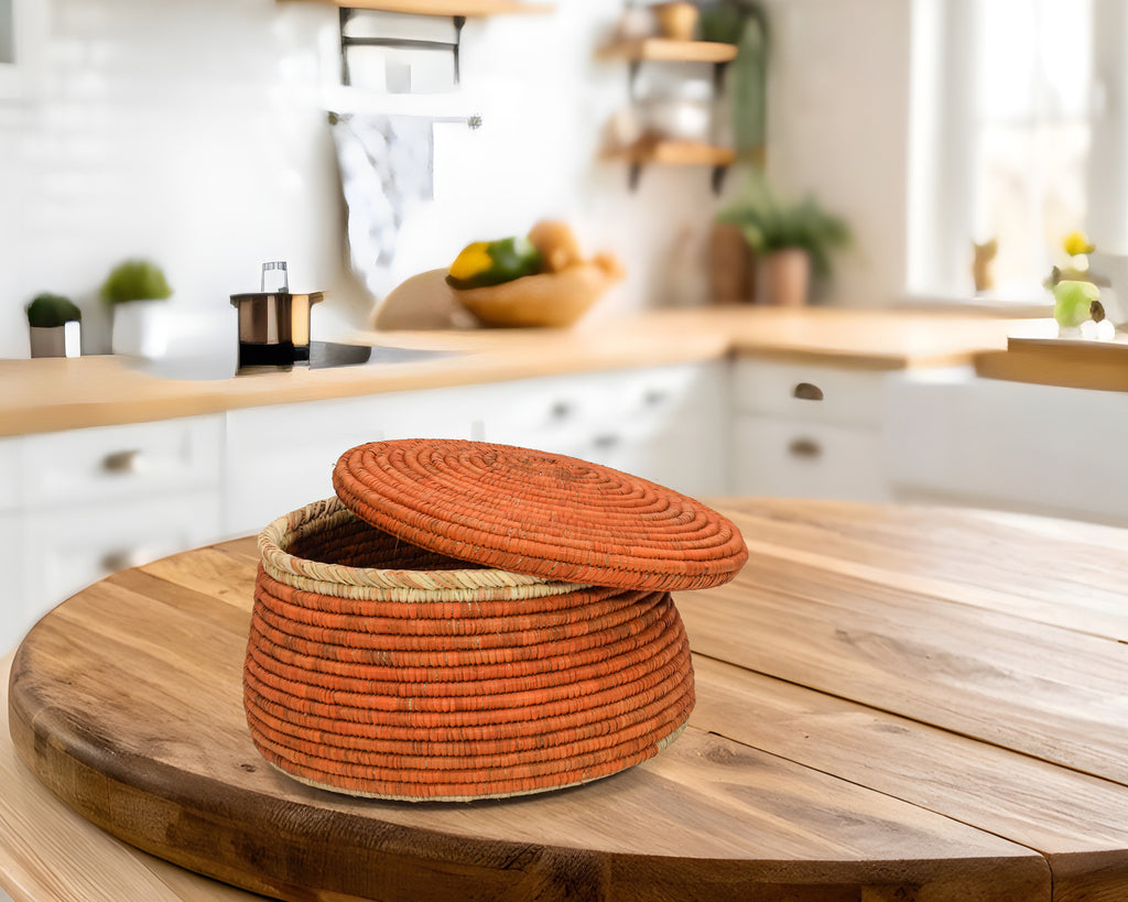 Amber Weave Lidded Basket