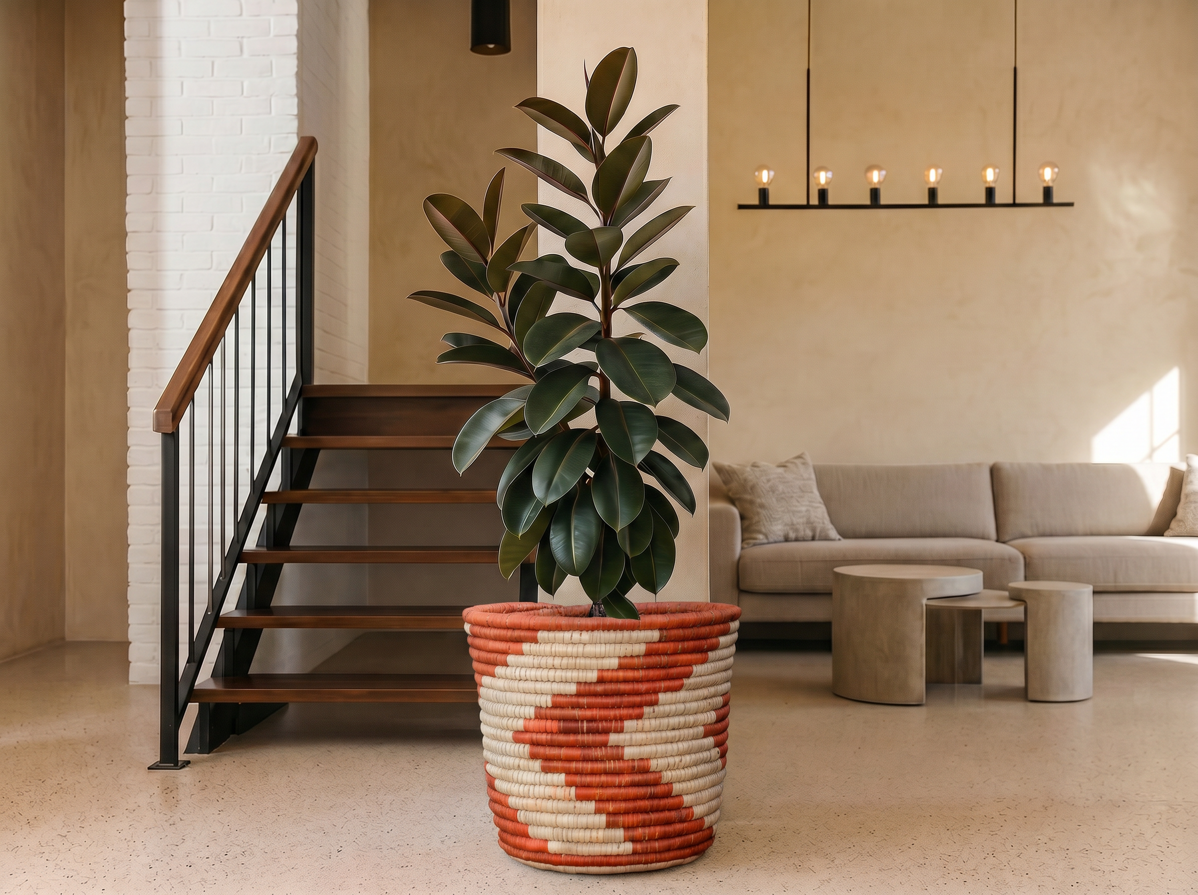 Rust Chevrons Planter Basket