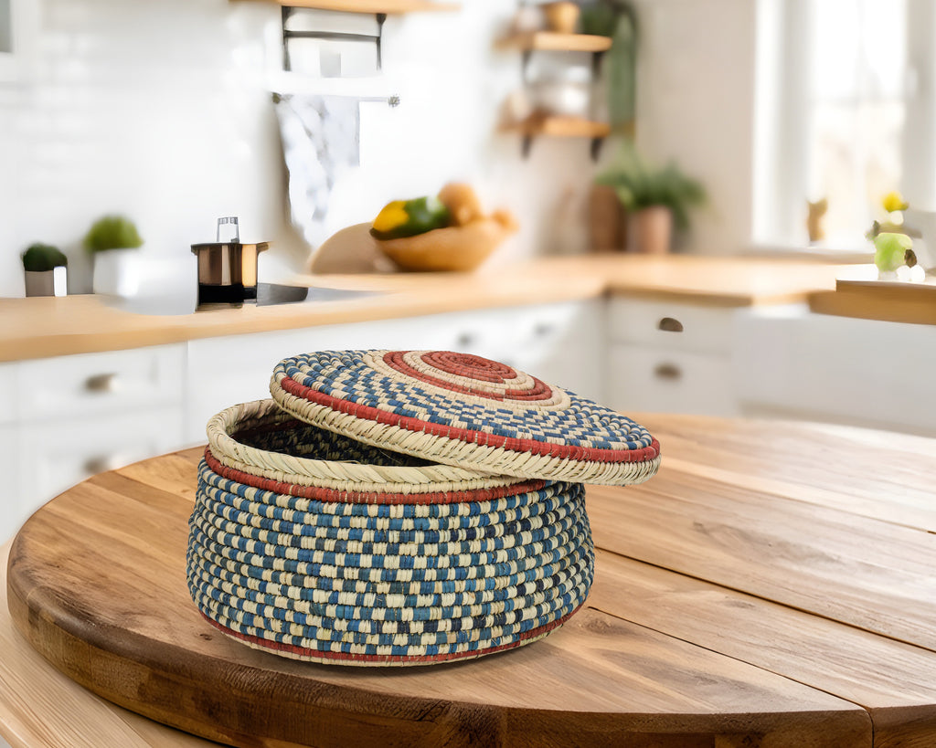 Sky Checkered Lidded Basket
