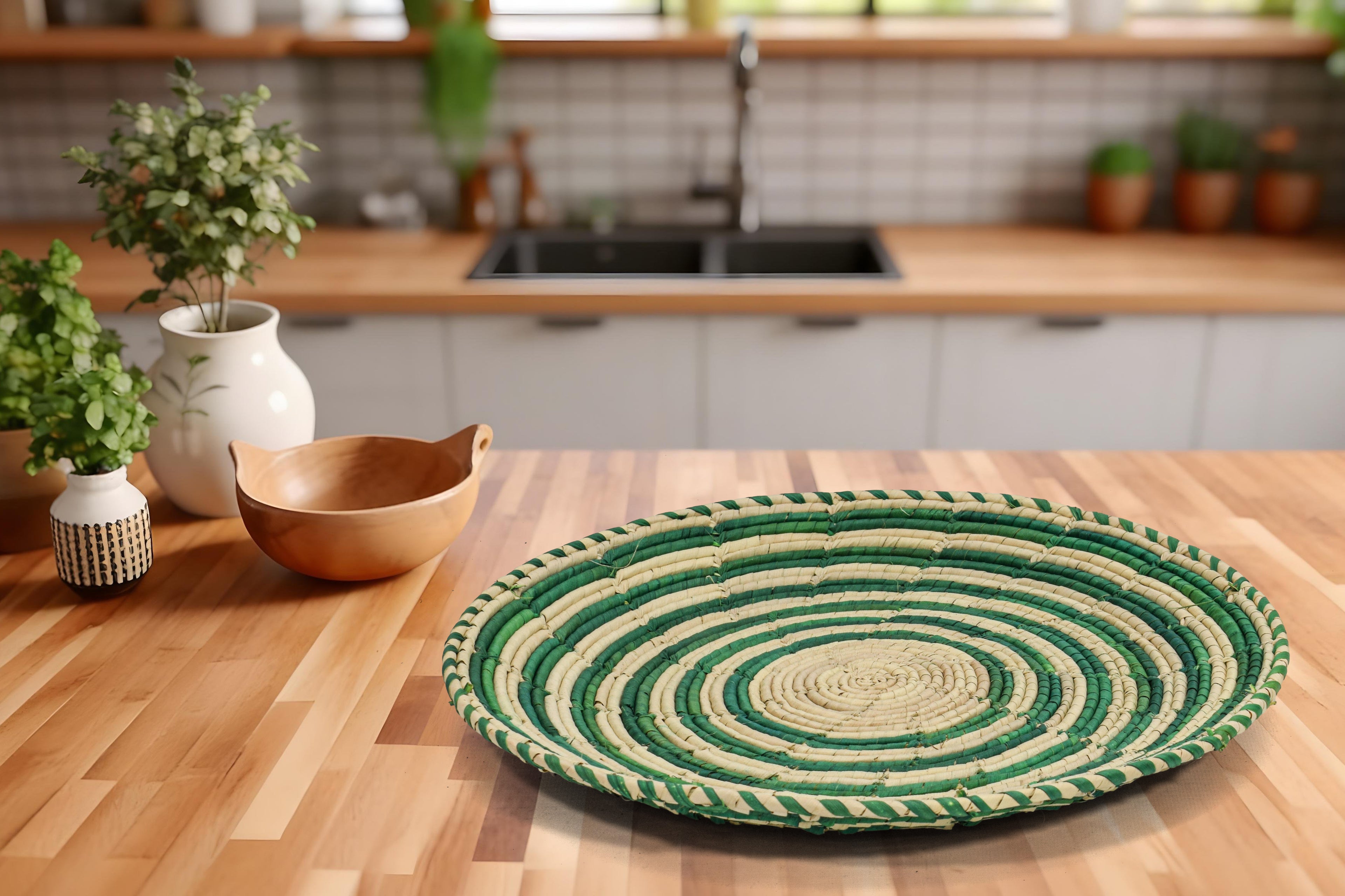 Green Waves Flat Basket 12-inch