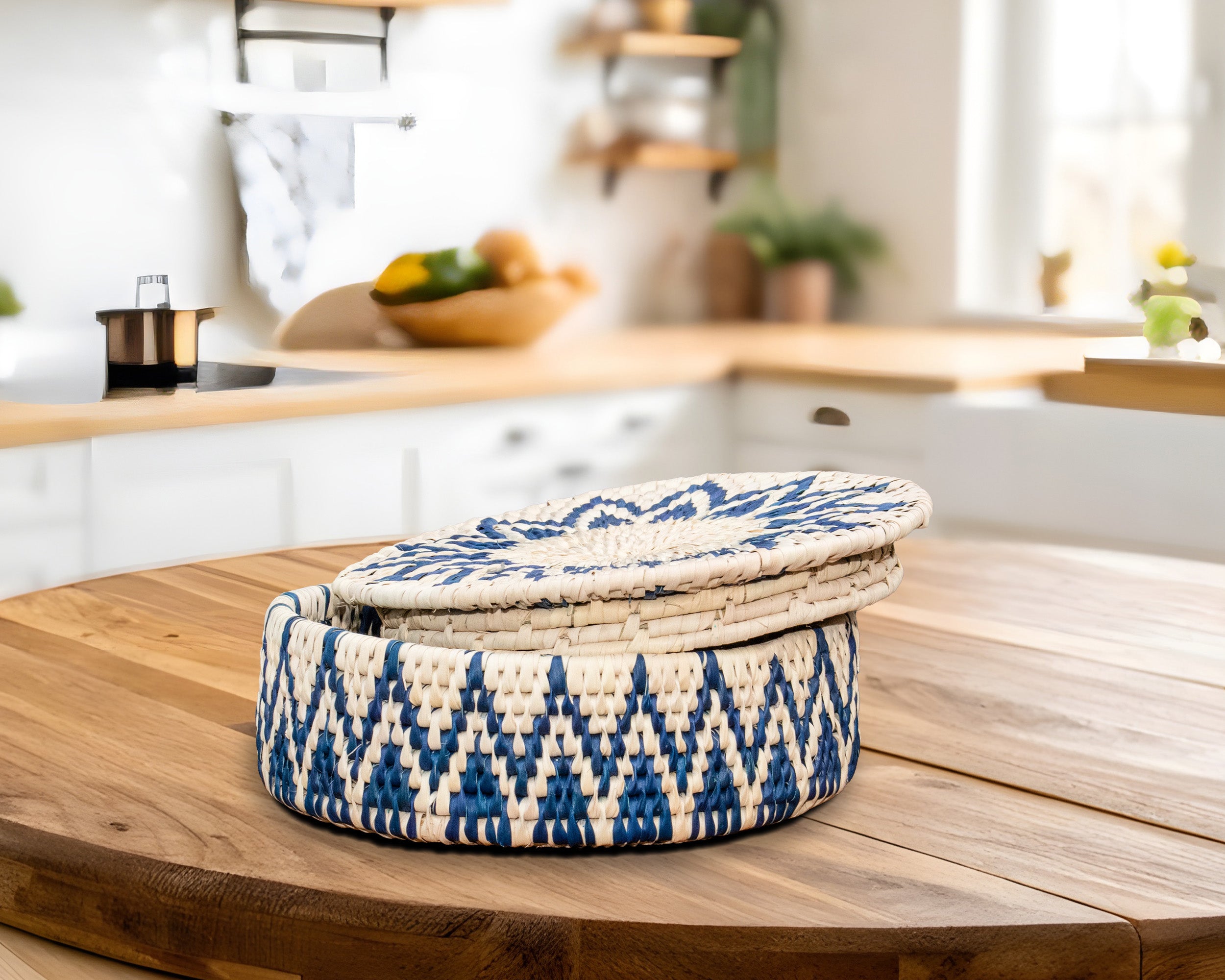 Handwoven Lid Basket Navy Blue