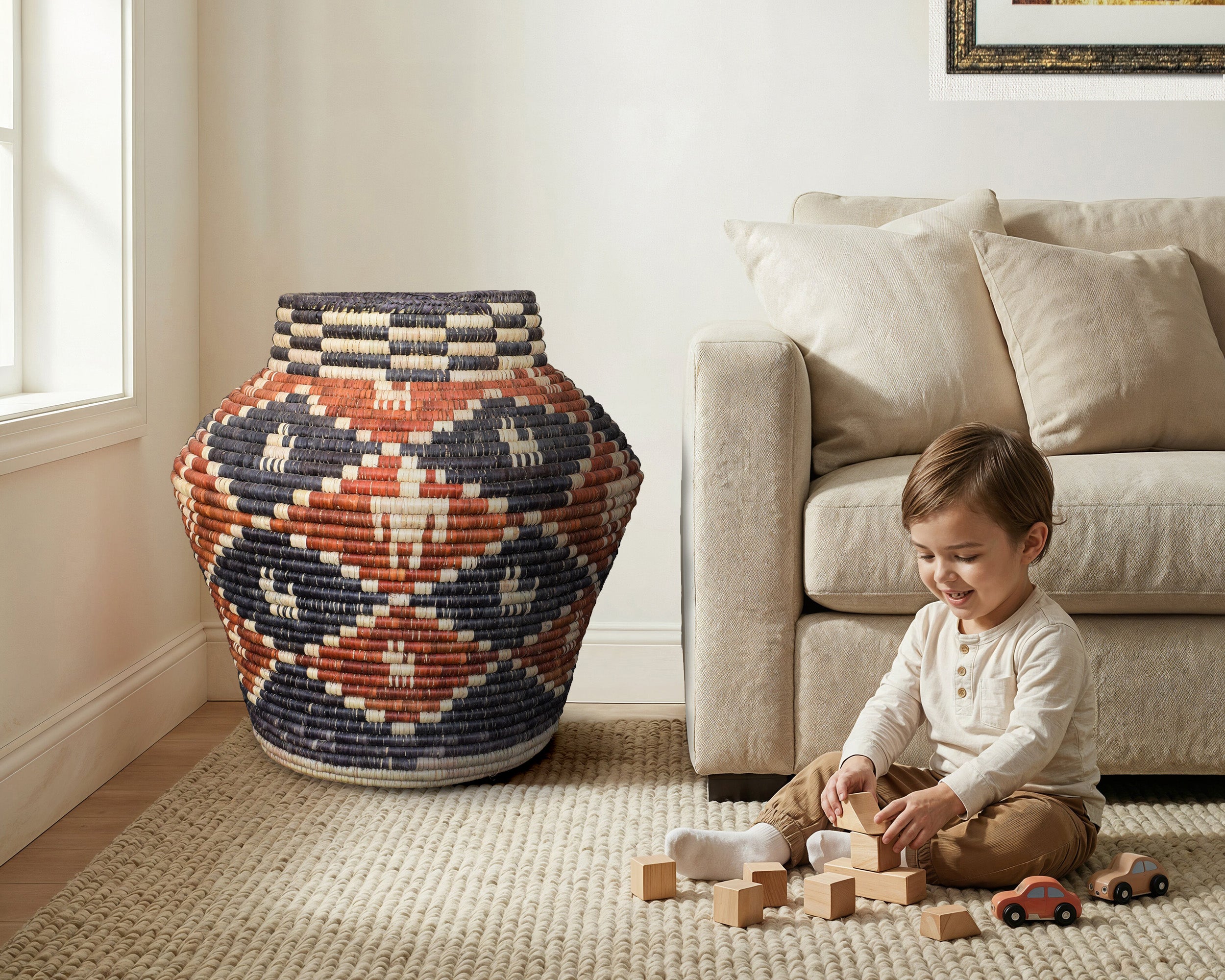 Tribal Tapestry Three Colour Diamond Potter Basket