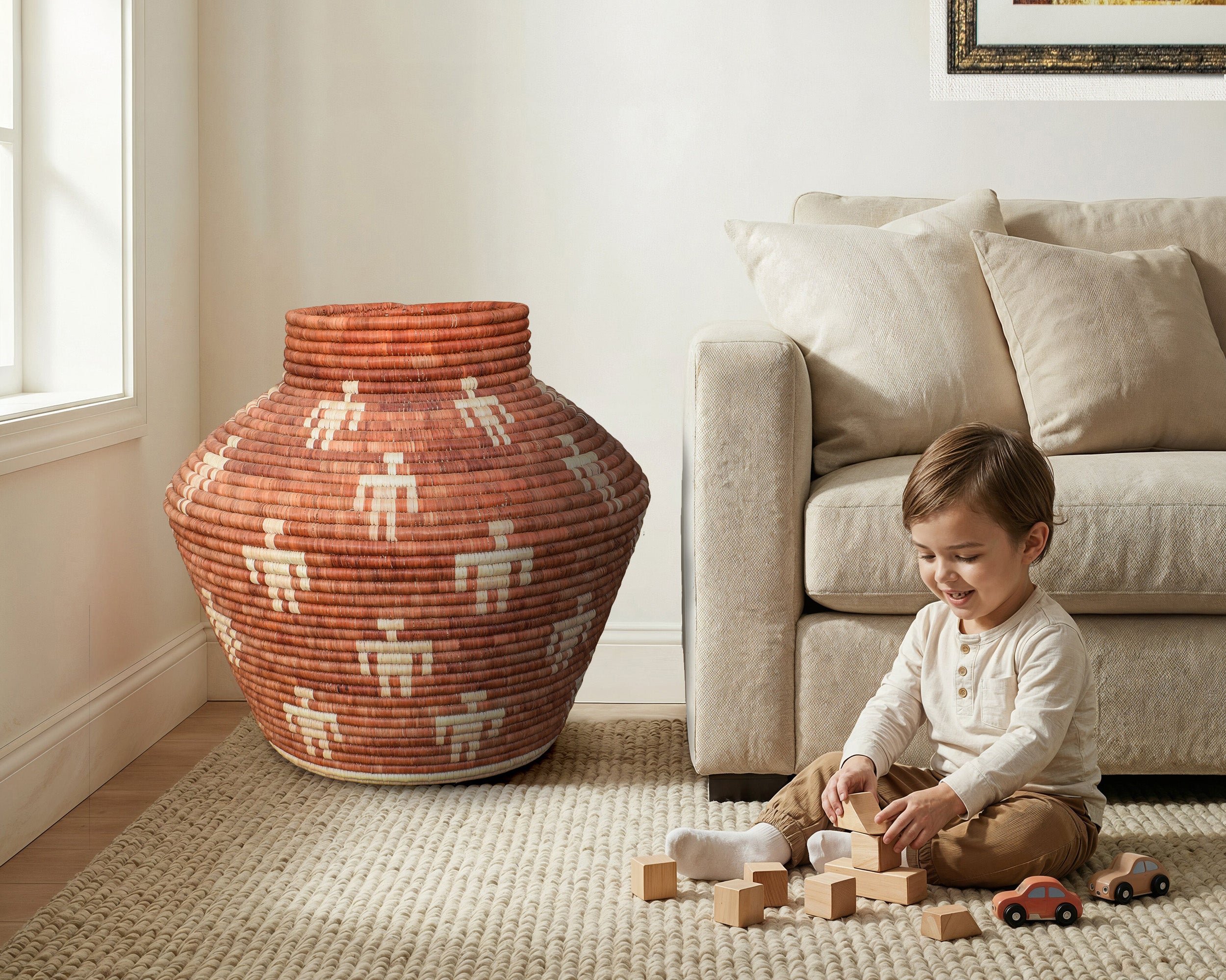 Rustic Tribal Figure Pattern Potter Basket