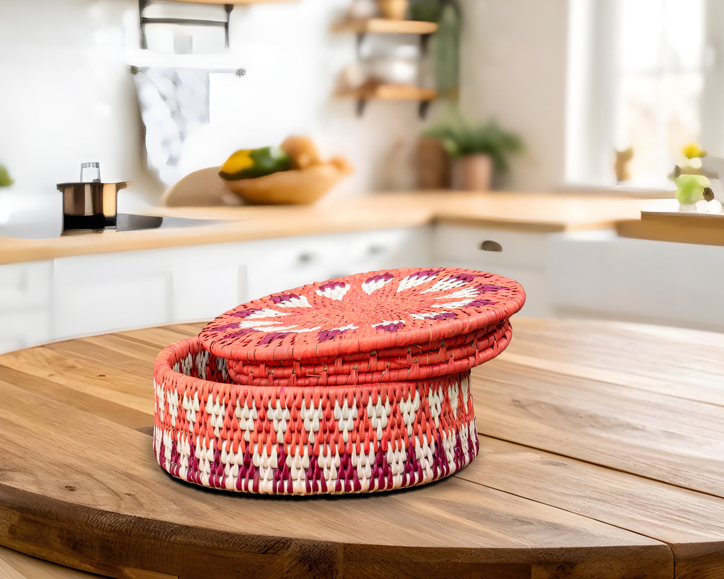 Starburst Pinwheel Coral Orange Basket with Lid