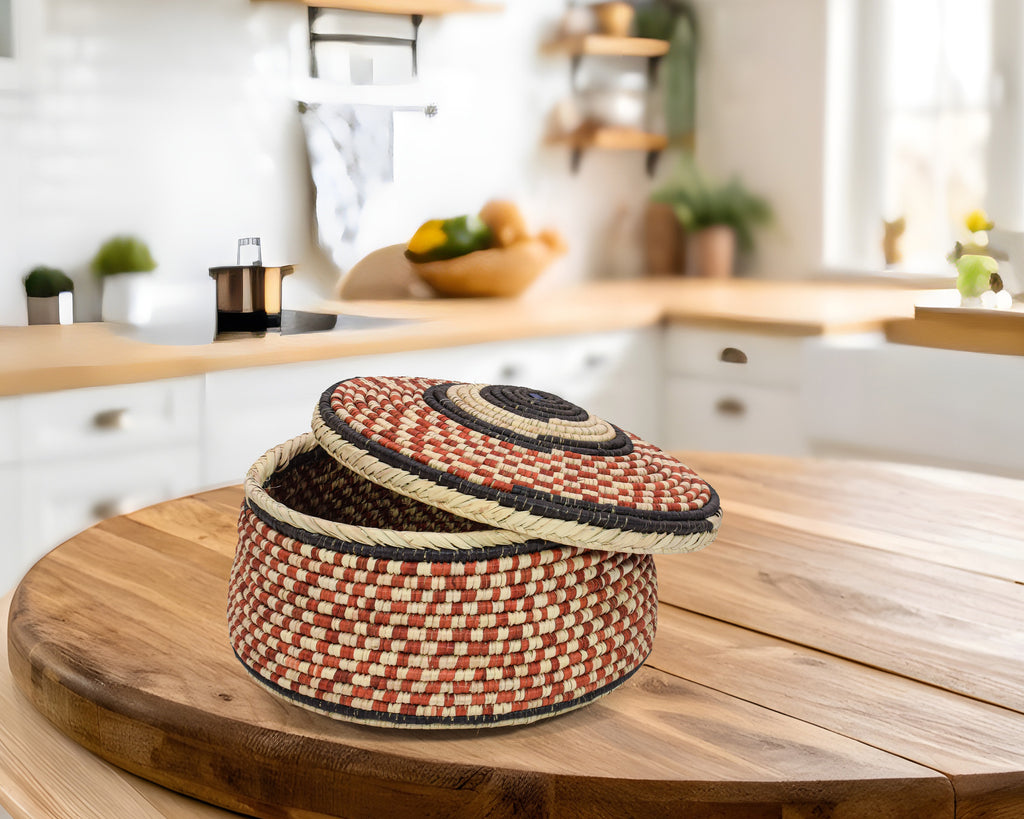 Rust Checker Lidded Basket