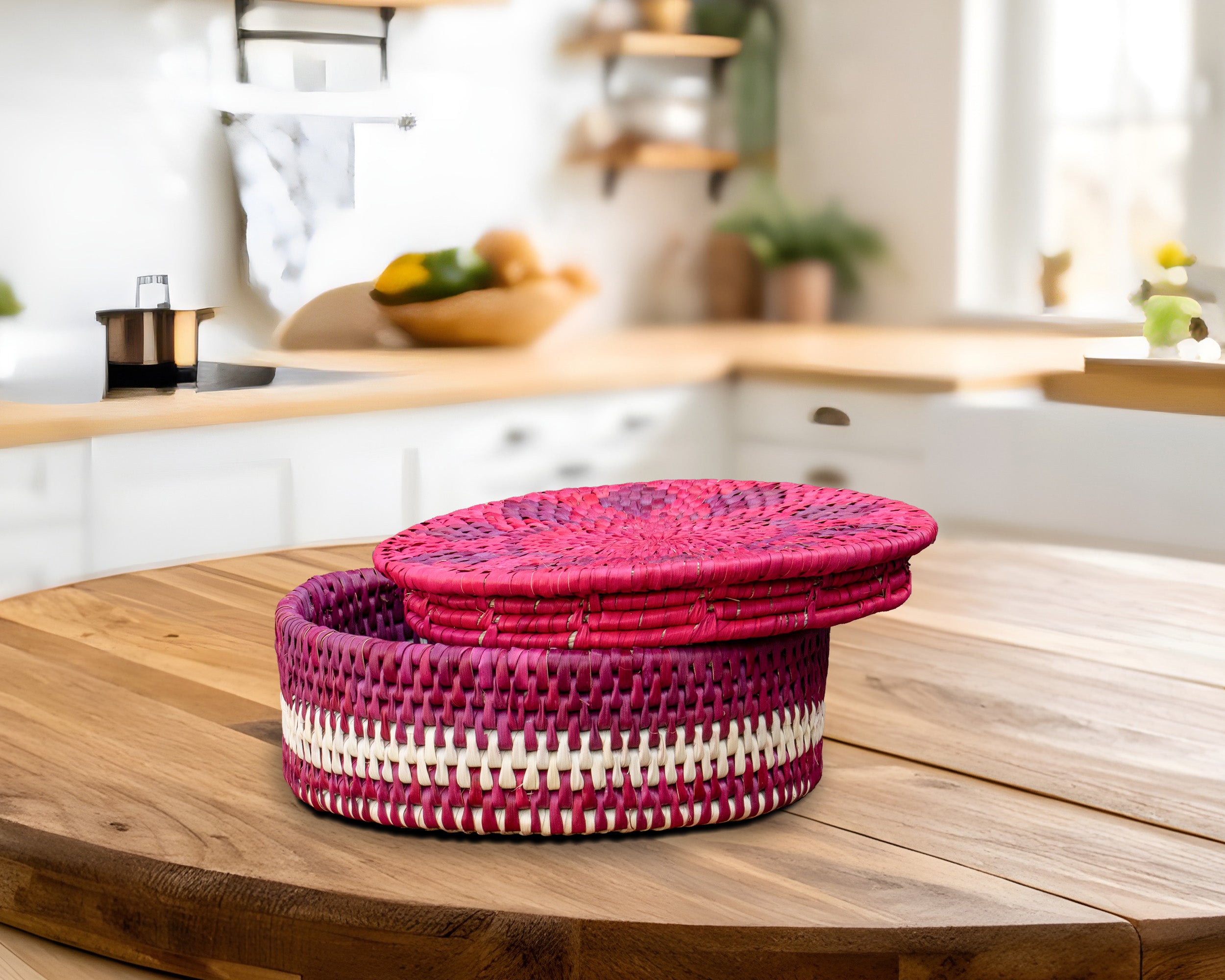Handwoven Lid Basket Fuchsia Pink