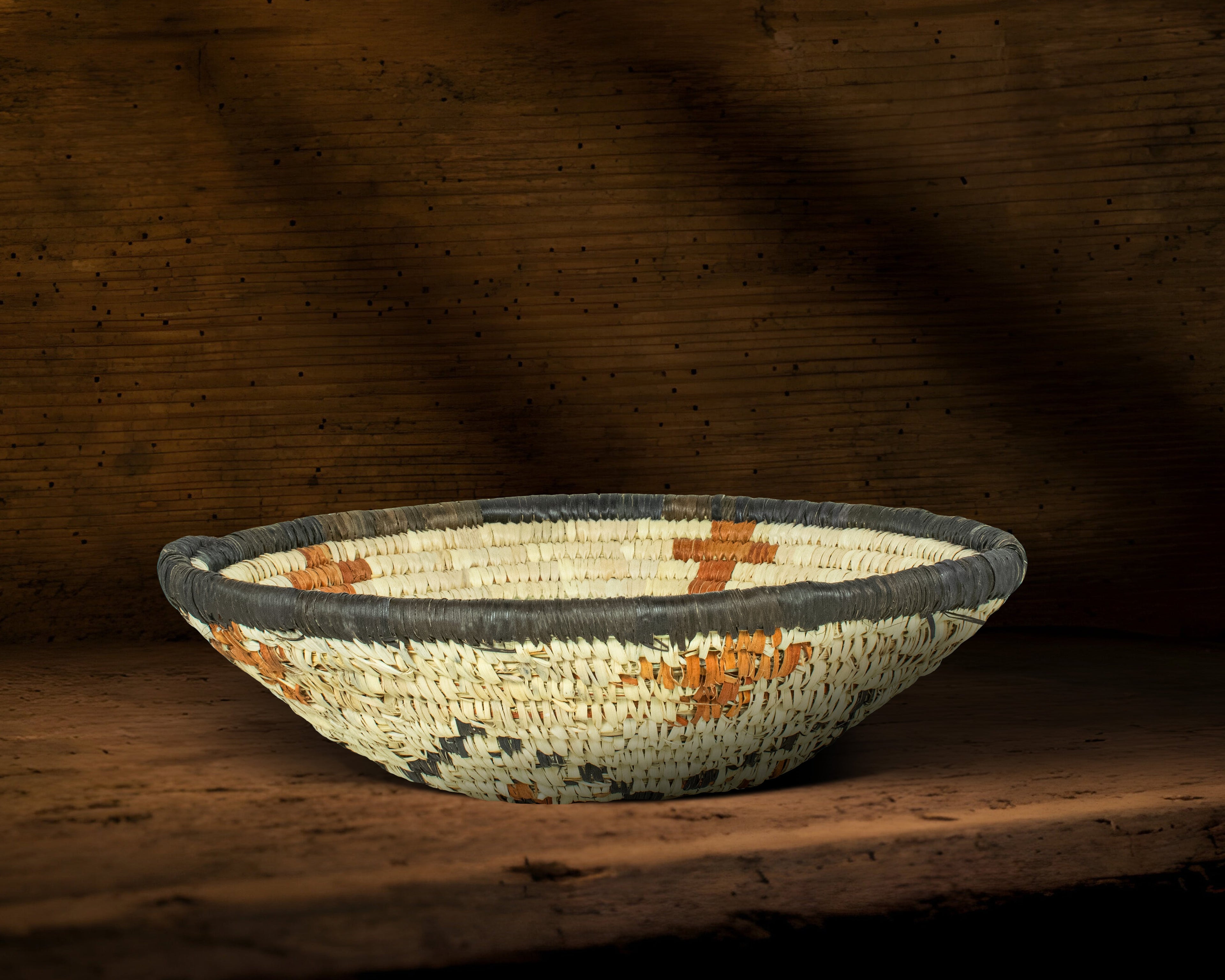 Aztec Glyph Natural Bowl Basket 8-inch LBW-458-7