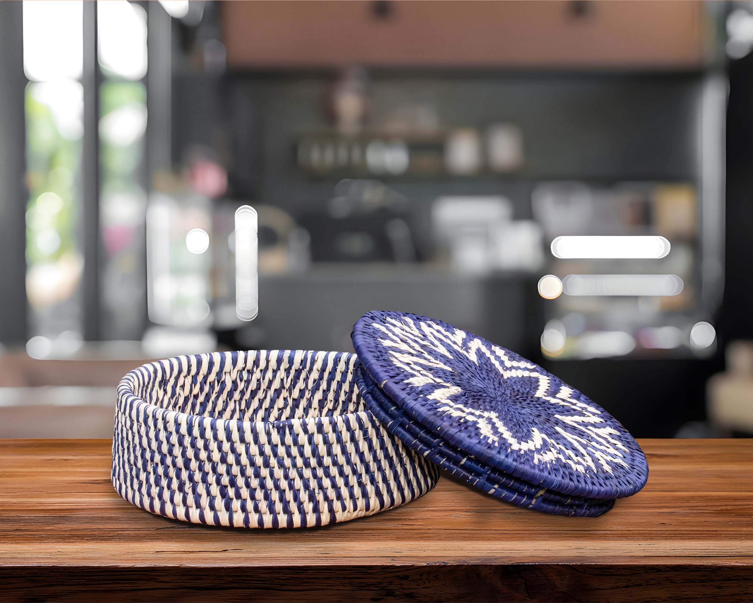 Abstract Feather Burst Basket with Lid