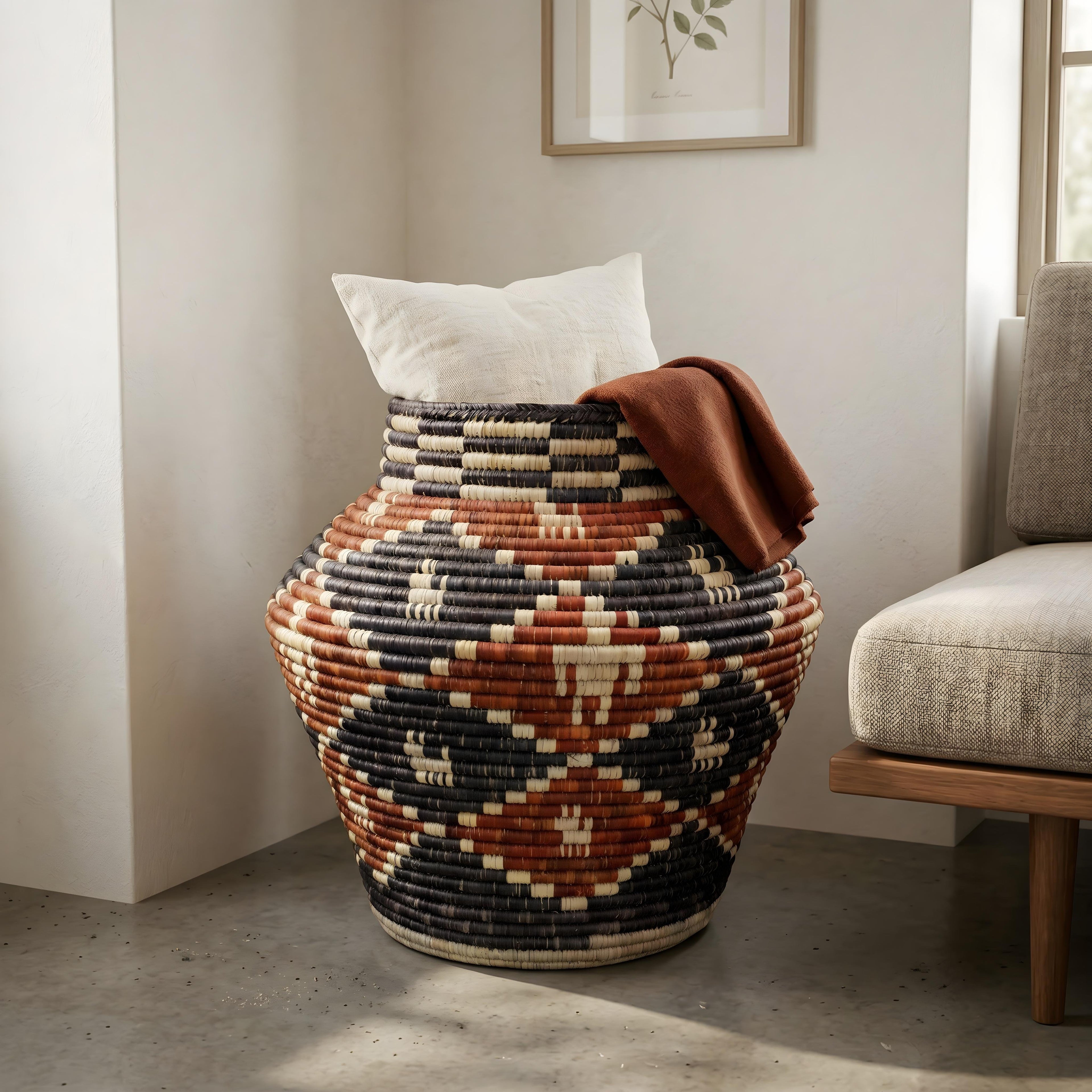 Tribal Tapestry Three Colour Diamond Potter Basket