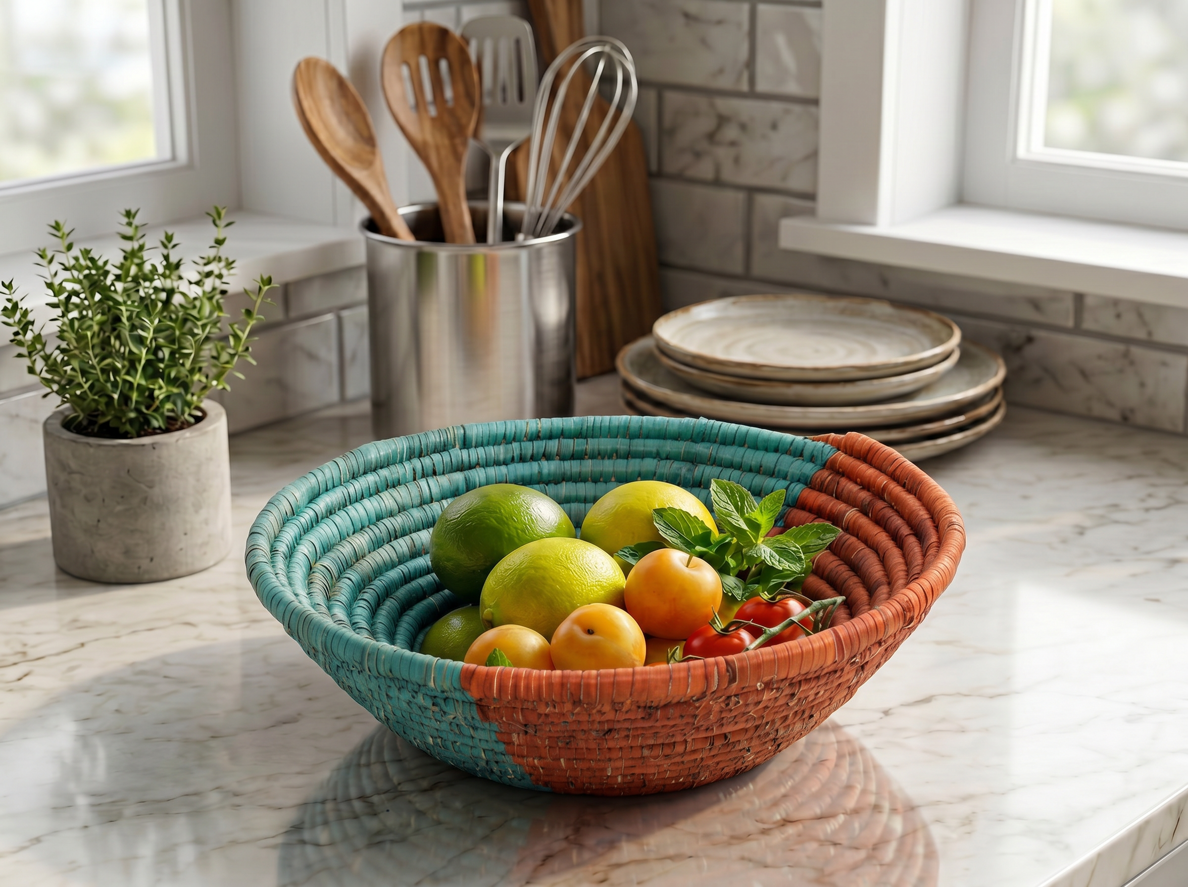 Turqouise Wave Bowl Basket
