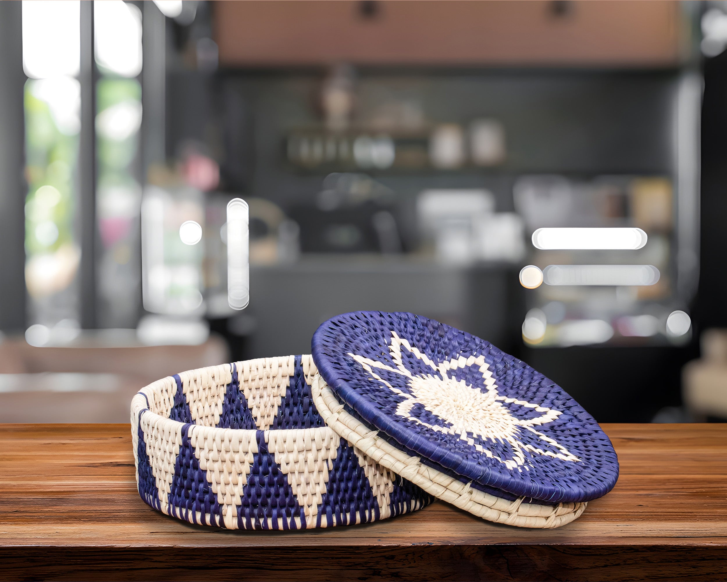 Lotus Flower Chevron Basket with Lid