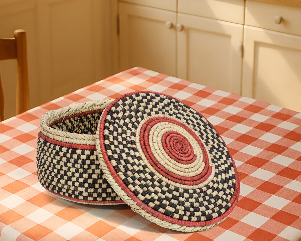 Dark Checkered Lidded Basket