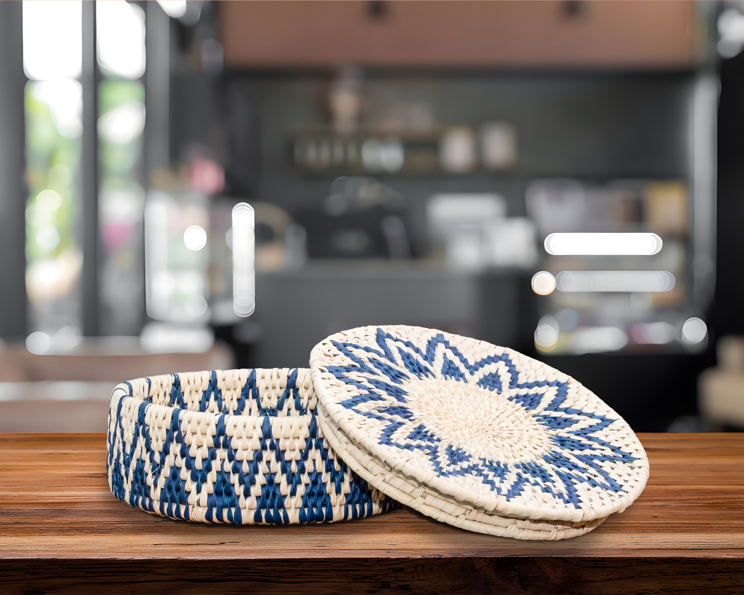 Handwoven Lid Basket Navy Blue