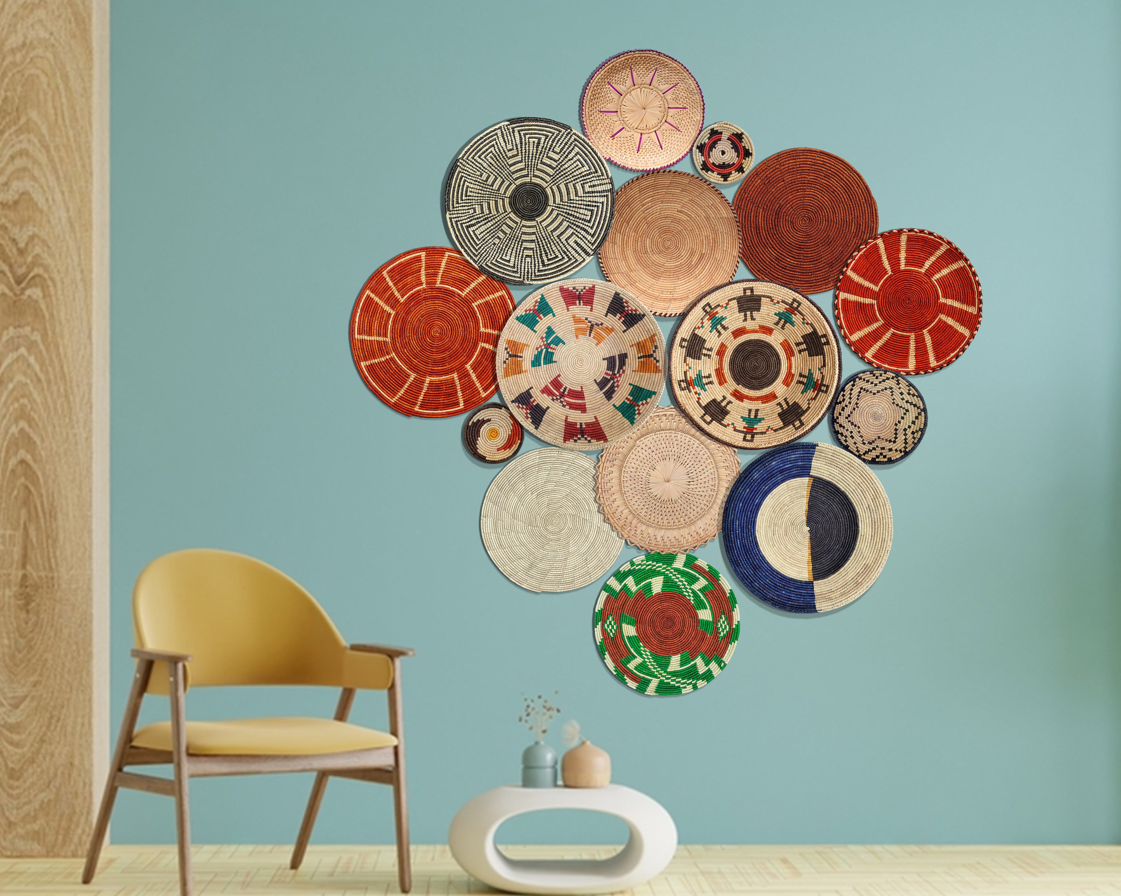 Set of 15 Handwoven wall baskets SET-126-15 N